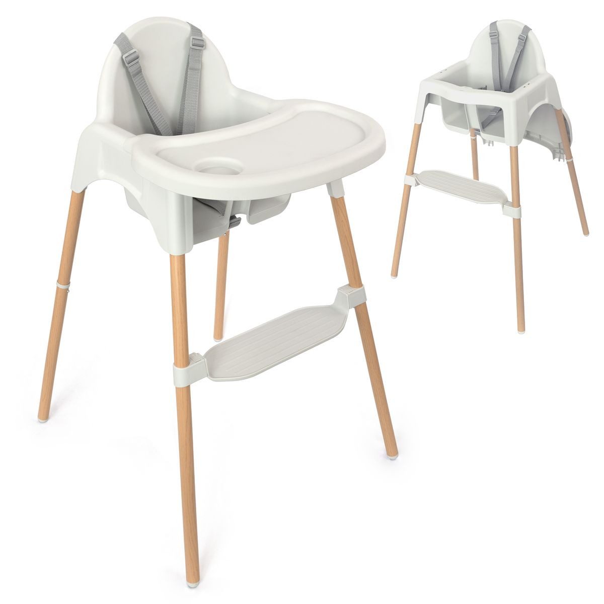 Zamboo Hochstuhl Grau, Baby Kinderhochstuhl ab 6 Monate, 3,5 kg leicht, mit Tablett & Gurt