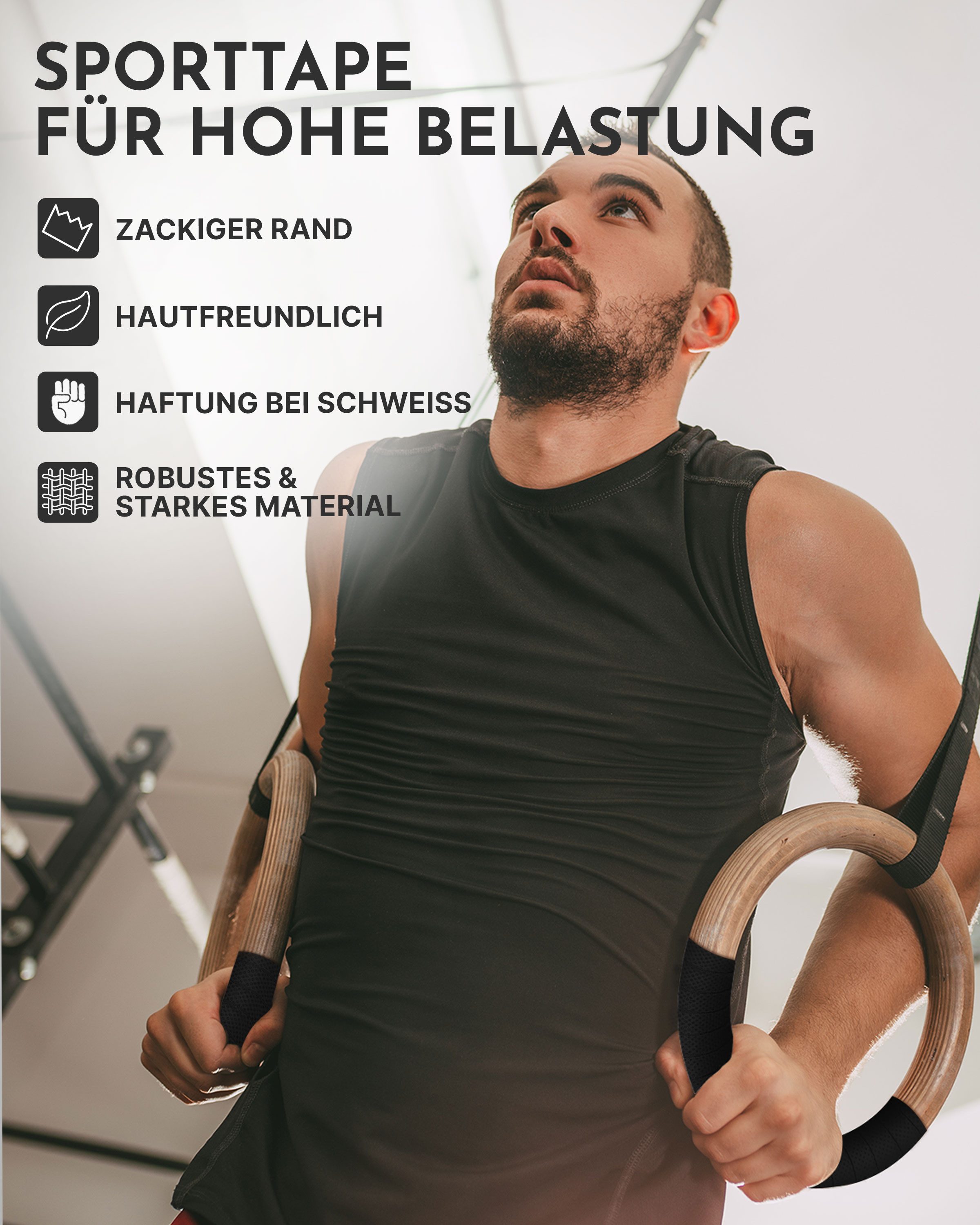 NEOLYMP Grip-Tape 10m – Selbsthaftendes Sport Tape für Calisthenics, Crosstraining (Griffband für Tennis, Badminton, Klimmzugstangen, Scooter & Home Gym) Sporttape Schützt Haut & verbessert Grip - Griffband für Calisthenics