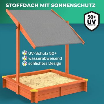 Spielwerk Sandkasten, Max mit Sonnendach 140x140cm imprägniertes Holz Füllstand Skala UV
