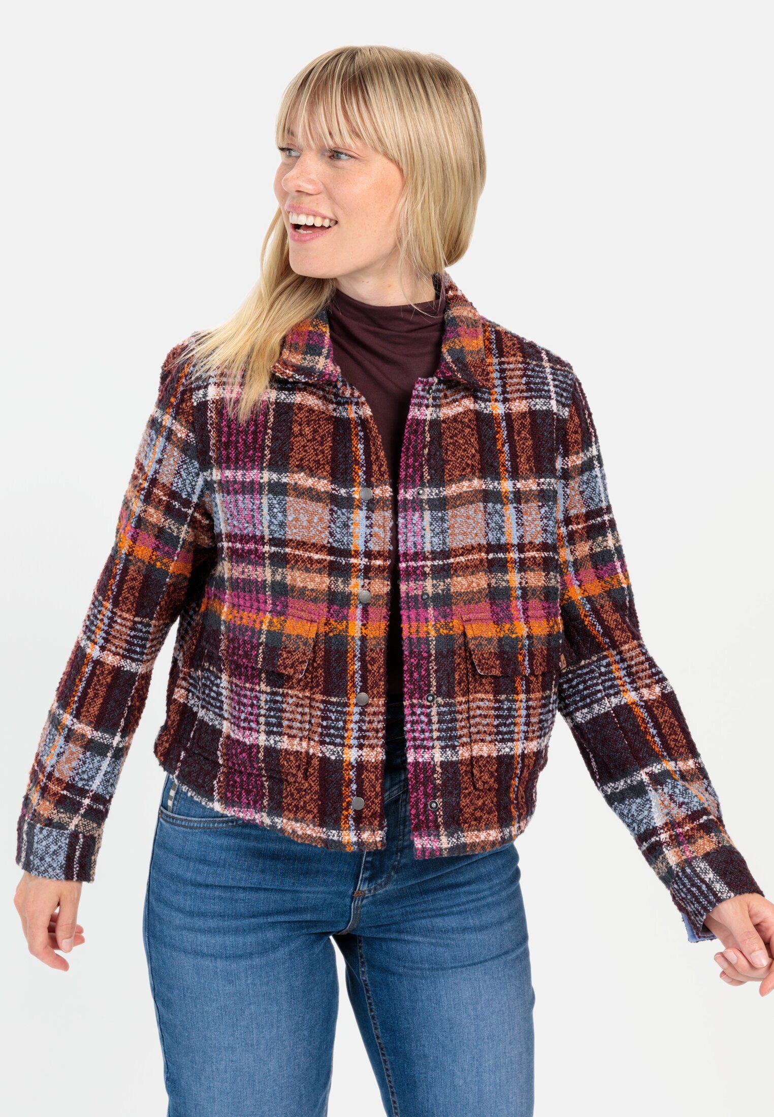 camel active Kurzjacke im Karomuster Langarm Liegekragen günstig online kaufen