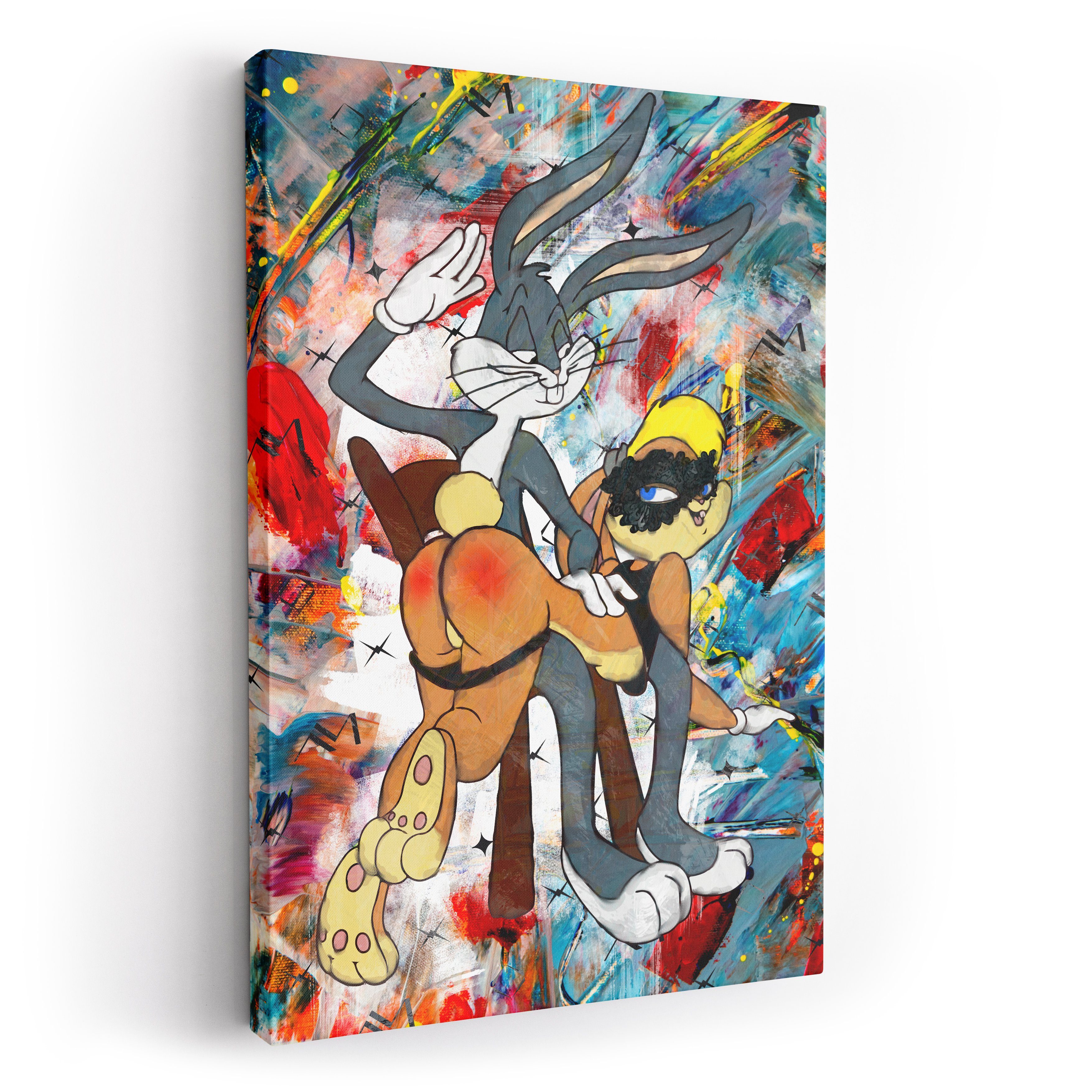 ArtMind XXL-Wandbild BUNNY - LOLA & BUGS, Premium Wandbilder als Poster & gerahmte Leinwand in 4 Größen, Wall Art, Bild, Canva