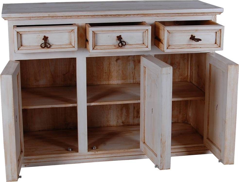 MiaMöbel Sideboard Old White, aus massivem Pinienholz Weiß