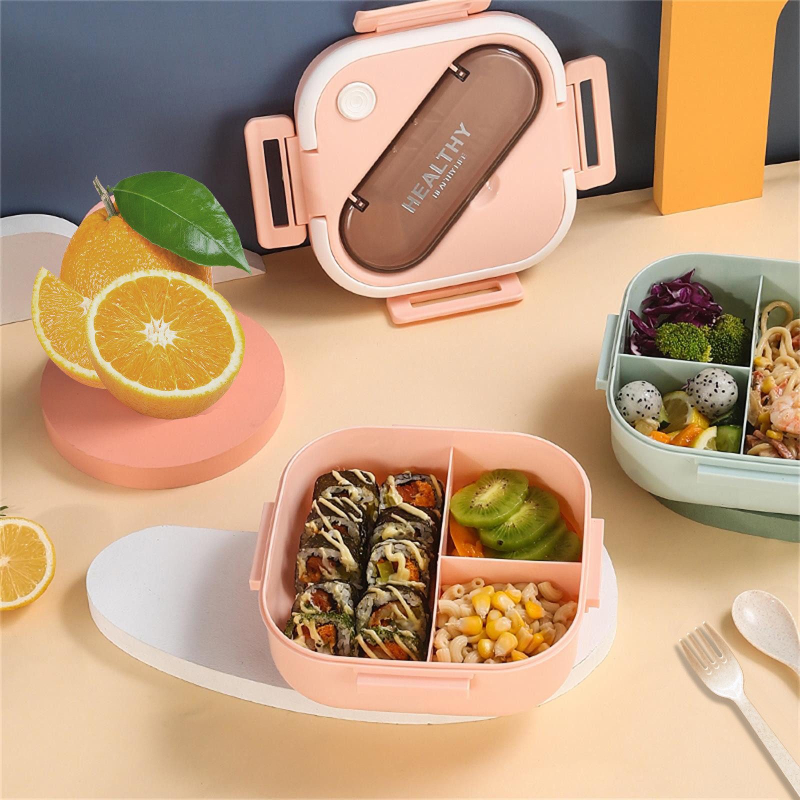 Fine Life Pro Lunchbox Bento-Box mit Gabel & Löffel,1300ml Essbox aus Lebensmittelsicherem PP, Mehrfachfächer, Leckdicht,Tragegriff, Ideal für Arbeit/Schulessen