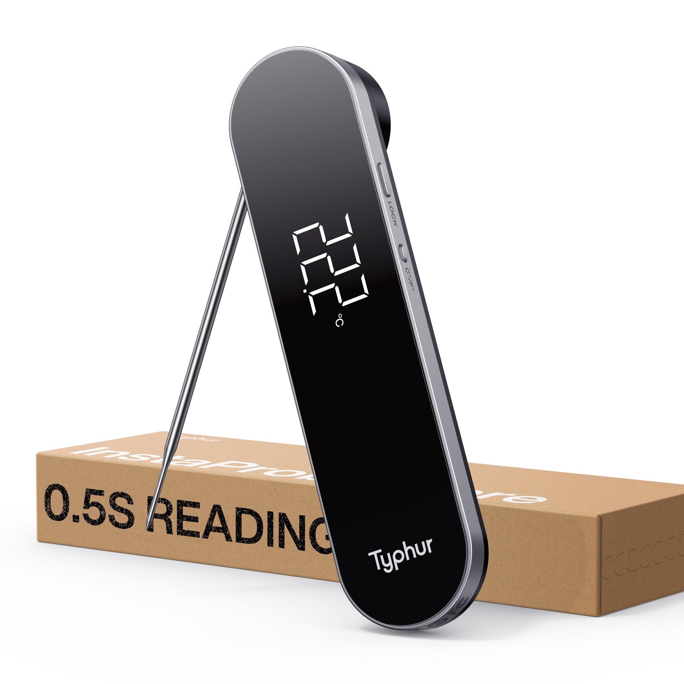 Typhur Grillthermometer InstaProbe, 0,5-Sekunden-Sofortmessung mit OLED-Display und IP67-Wasserschutz