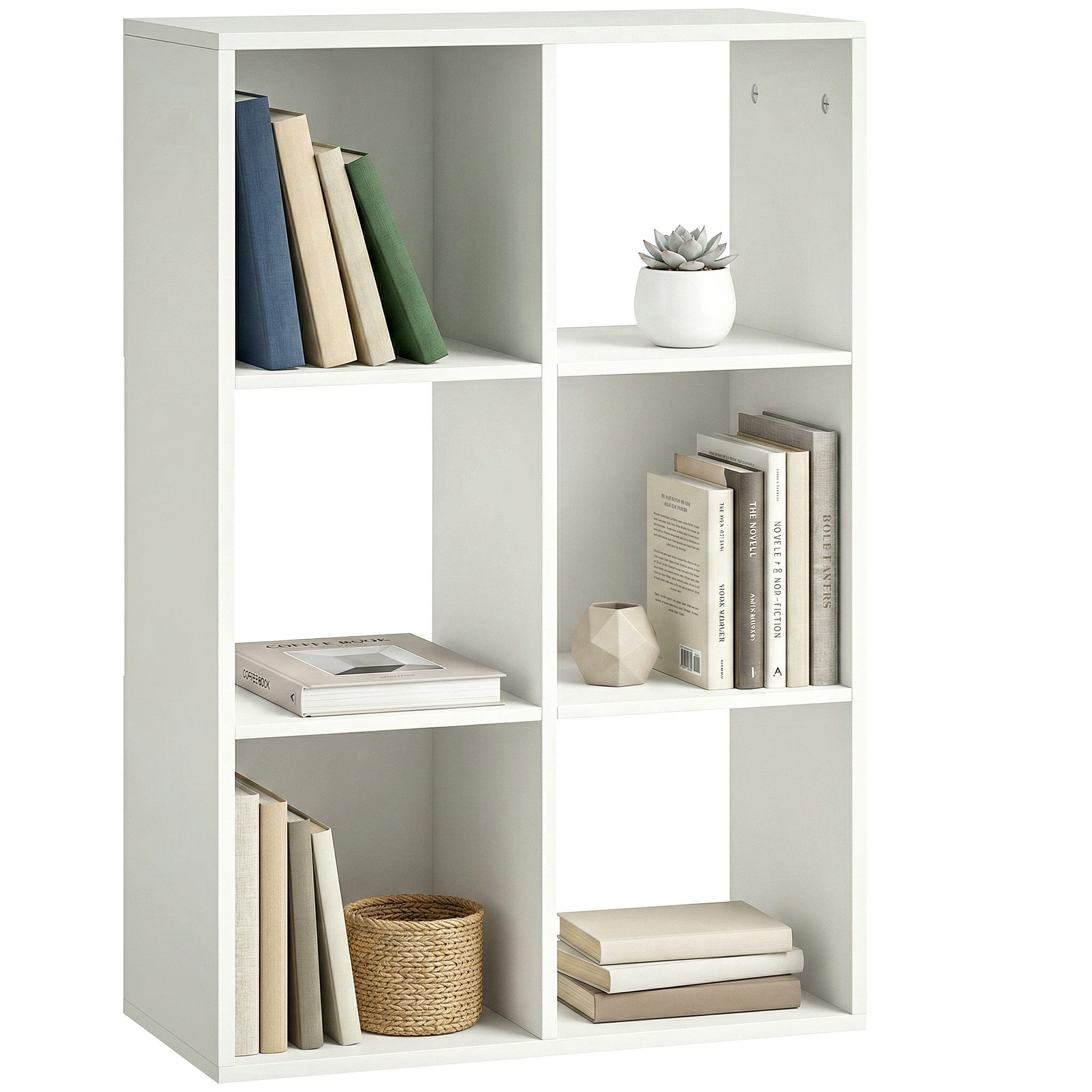 HOMCOM Bücherregal Standregal mit 3 Ebenen Schmal Regal mit Kippschutz Würfelregal, Aufbewahrungsregal 1-tlg., für Wohnzimmer, Schlafzimmer, Büro, Weiß – Bild 2 von 5