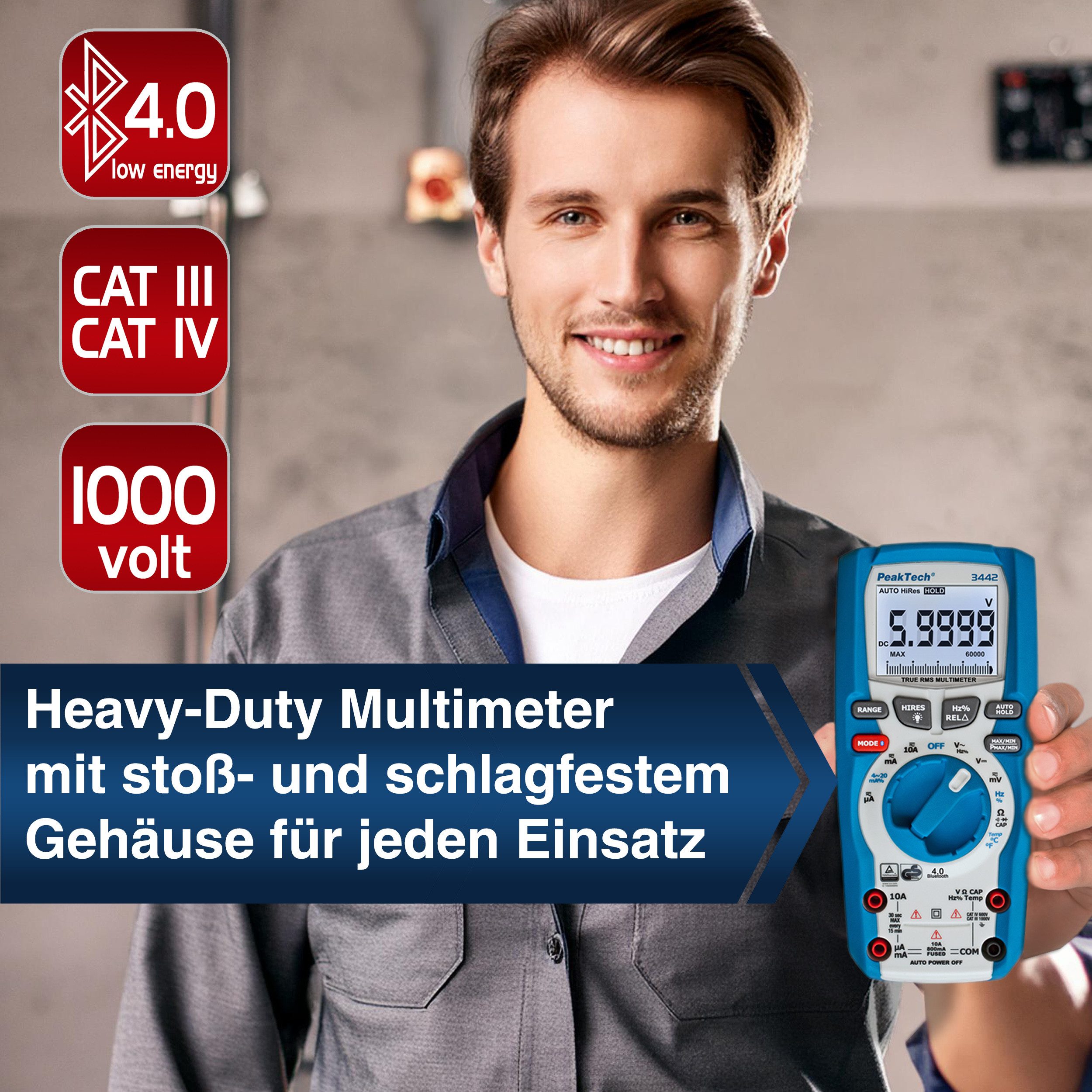 PeakTech Multimeter CAT III 1000V TRMS Digitalmultimeter 60000 Counts