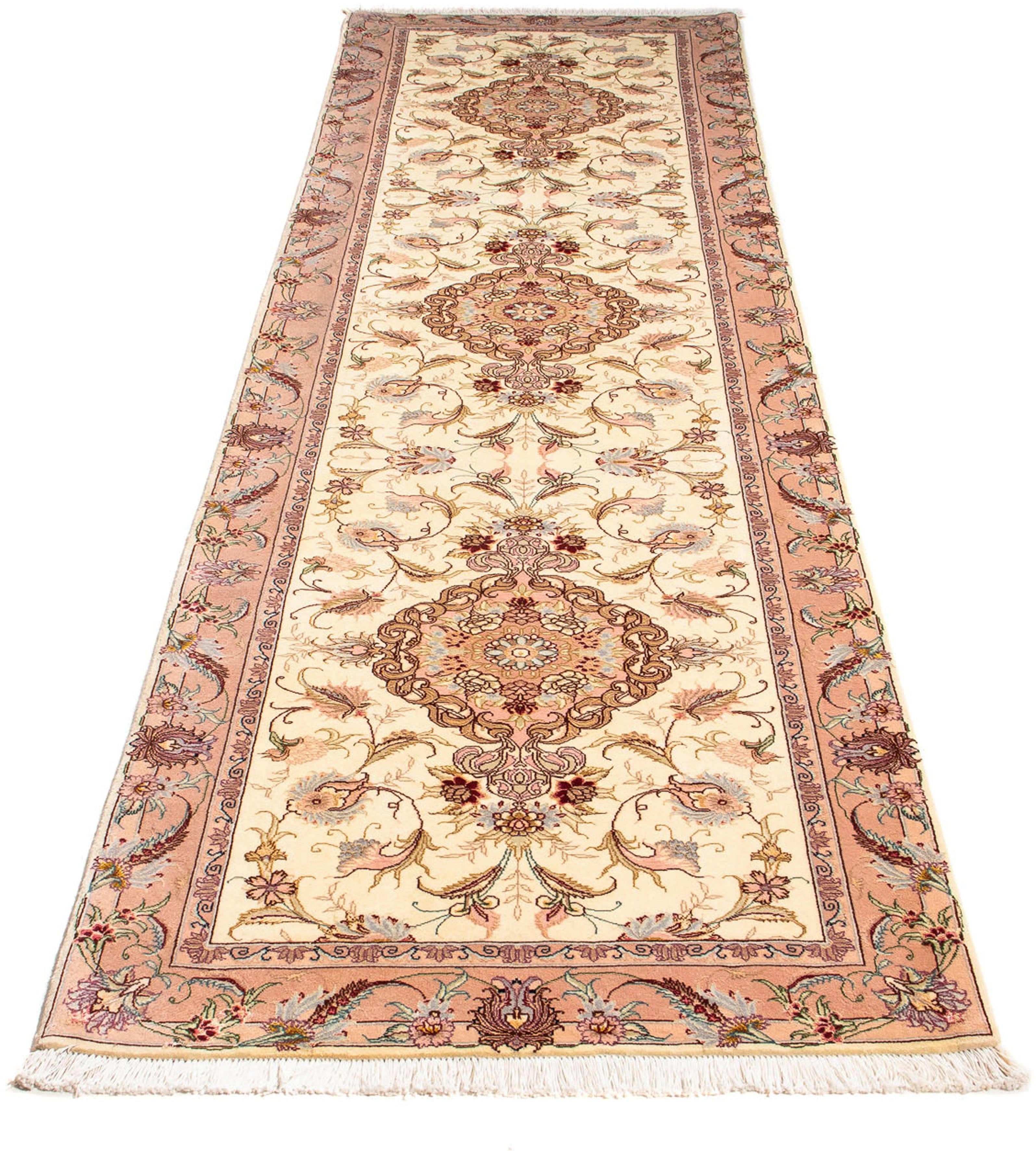 Orientteppich Perser - Täbriz - Royal - 310 x 88 cm - beige, morgenland, rechteckig, Höhe: 7 mm, Wohnzimmer, Handgeknüpft, Einzelstück mit Zertifikat