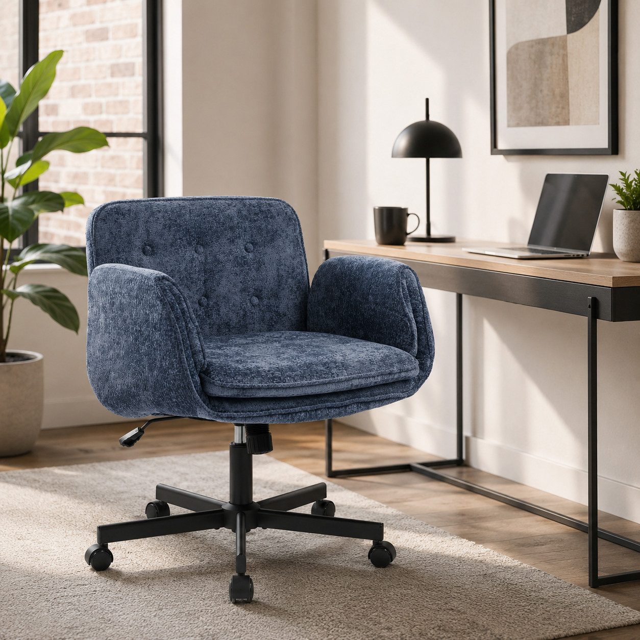 Vankel Polsterstuhl Bürostuhl ergonomisch Schreibtischstuhl mit breitem Sitz, Mit Chenille-Bezug, 5-fach Armlehnen und 150 kg Tragkraft