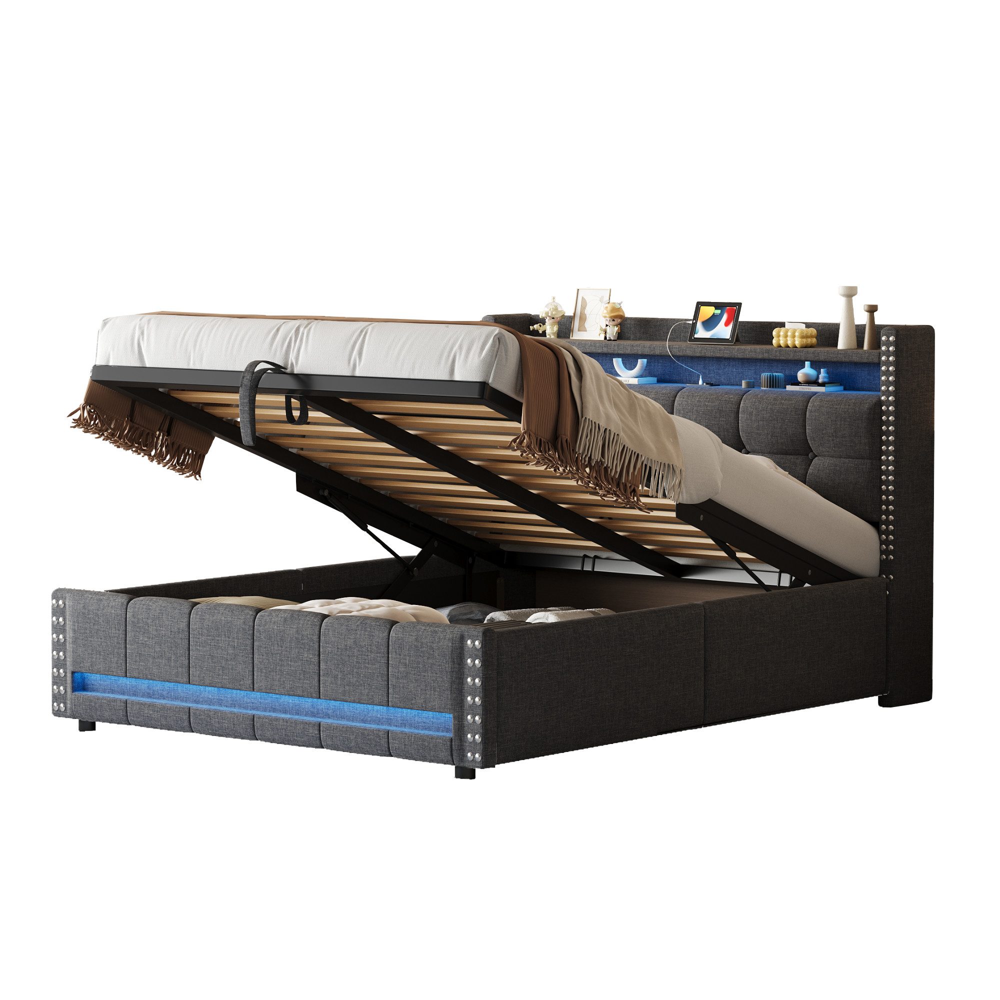 REDOM Polsterbett Stauraumbett Doppelbett (Jugendbett,mit LED-Beleuchtung, günstig online kaufen