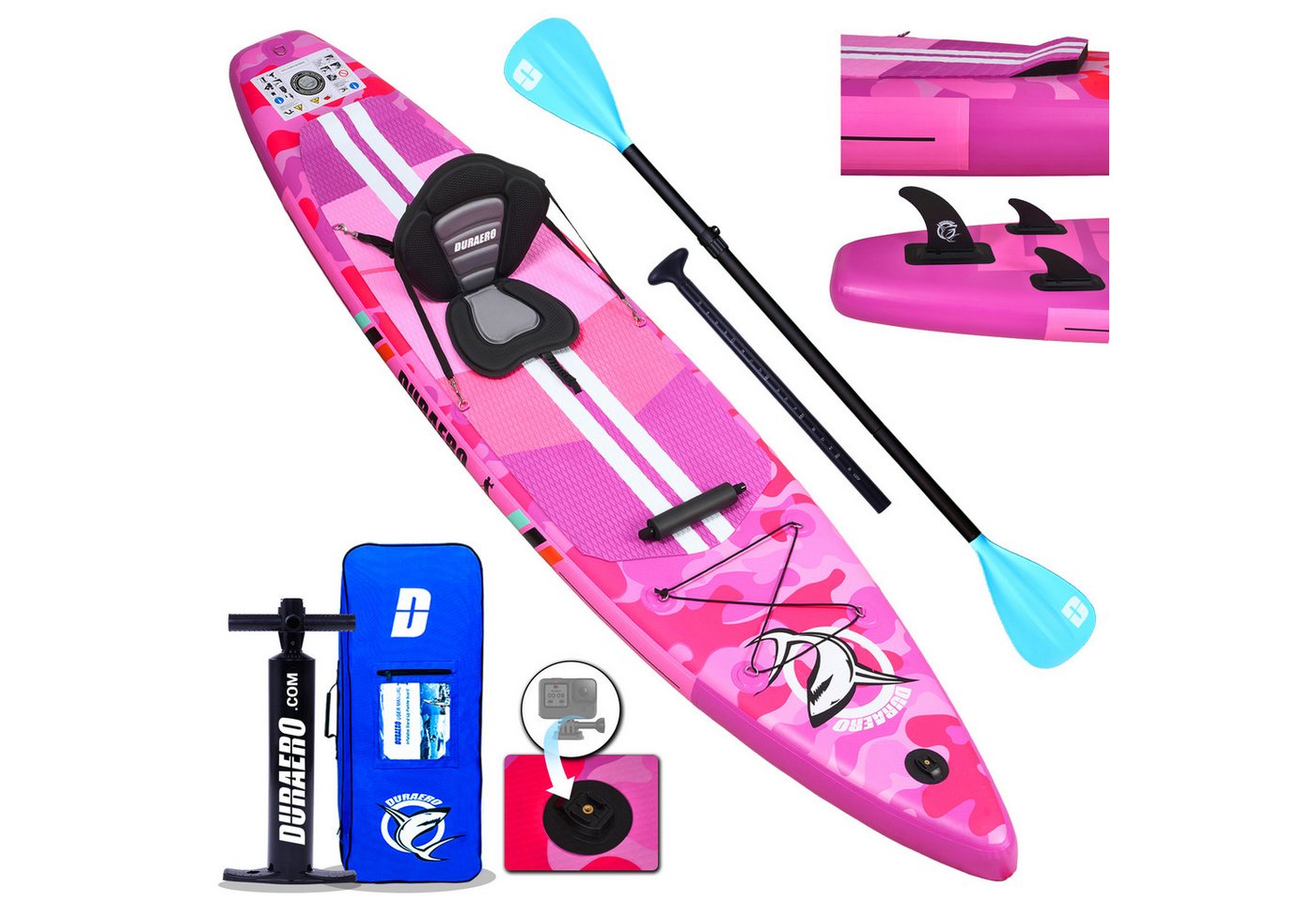 DURAERO Inflatable SUP-Board Stand up paddle board Aufblasbare SUP Board Set, Komplettes Pink