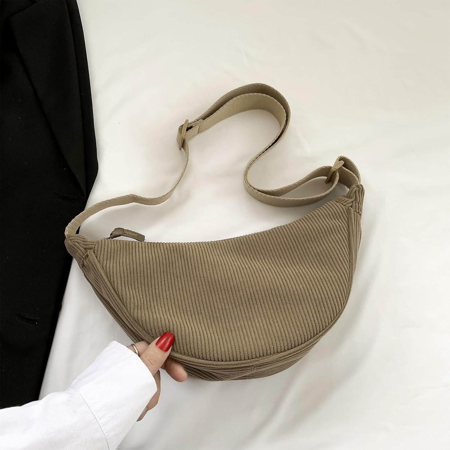 LuxusKollektion Schultertasche Kleine Halbmondtasche aus Cord, günstig online kaufen