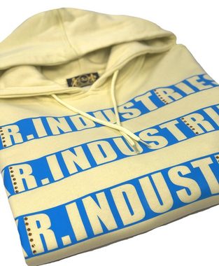 KR-Industries Hoodie Hoodie Yellow Blue Designerpullover, flauschige Kapuze, Glitzersteine, exklusive Kollektion