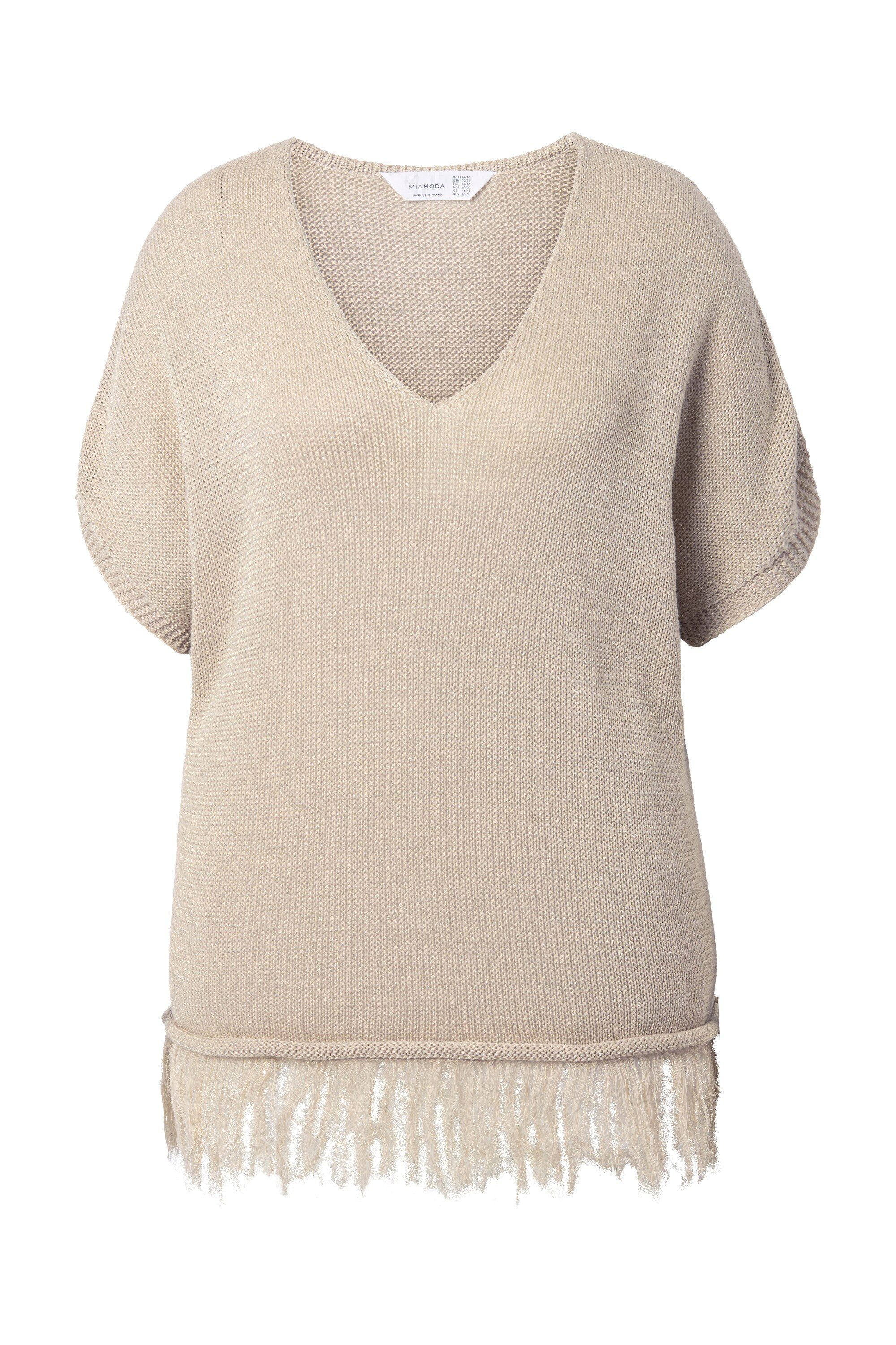 MIAMODA Strickpullover Strickshirt oversized Glitzer-Effekt Fransensaum günstig online kaufen