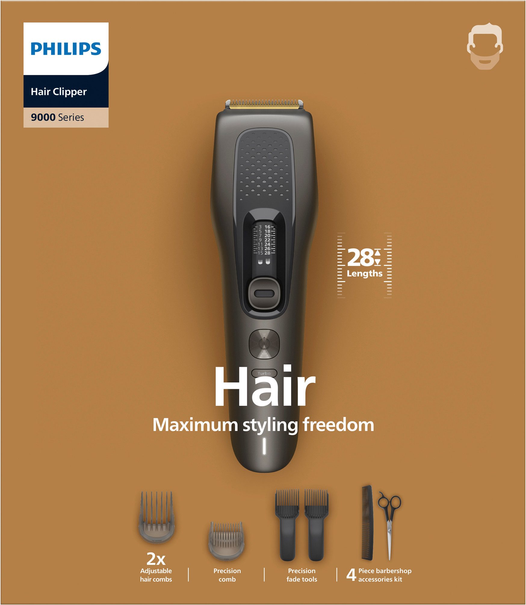 Philips Haarschneider Serie 9000 HC9722/15, 28 Längeneinstellungen, Precision Fade Tools und Turbo Modus