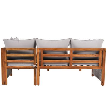 REDOM Gartenlounge-Set für 4 Personen, (Gartenmöbel Set aus Akazie, 3-tlg., 2 Eckbänke, 1 Couchtisch), mit Sitzkissen und Kissen, verstellbaren Beinen