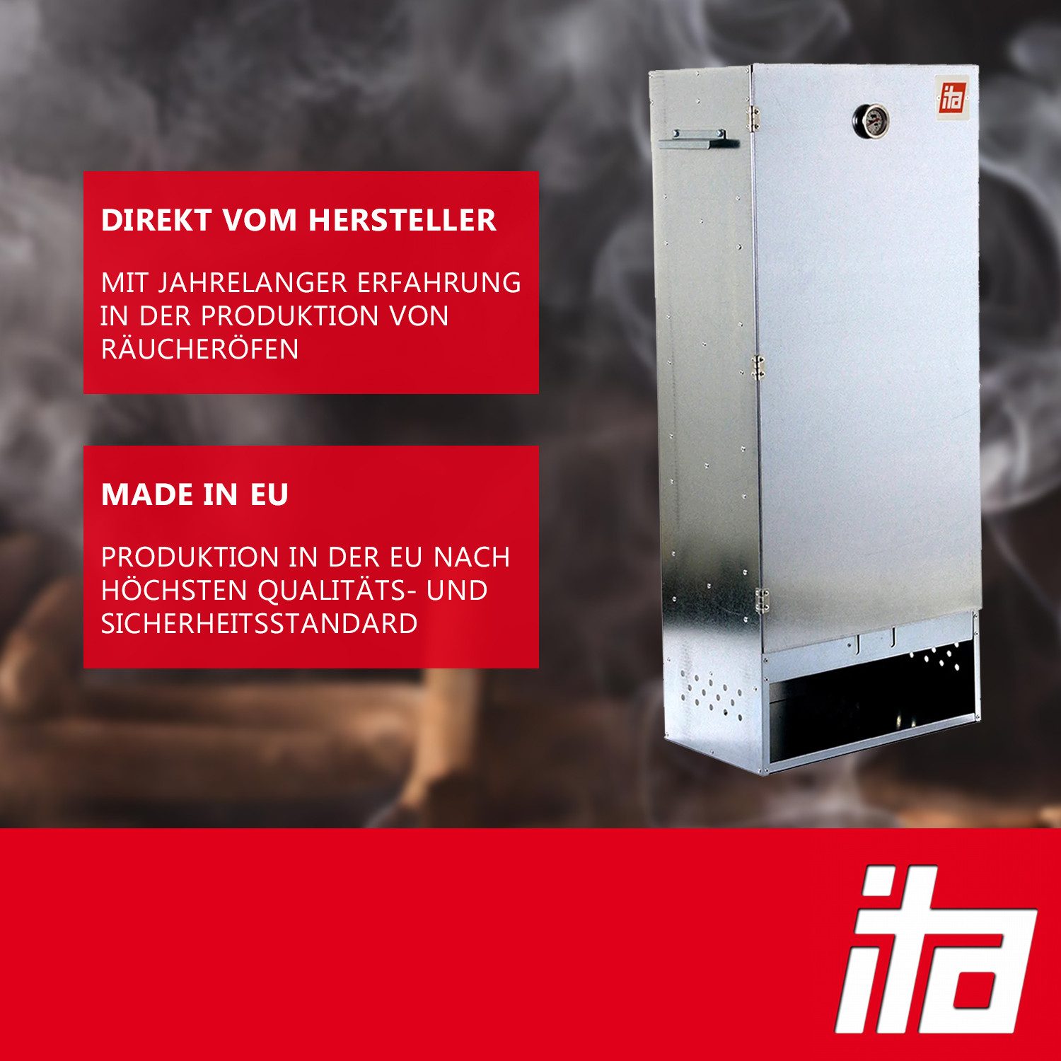 ITA Räucherofen Räucherofen 7004 - Premium XL Räucherschrank aus Edelstahl – 111 cm, 1-St., Qualität Made In EU - Smoker - Direkt vom Hersteller