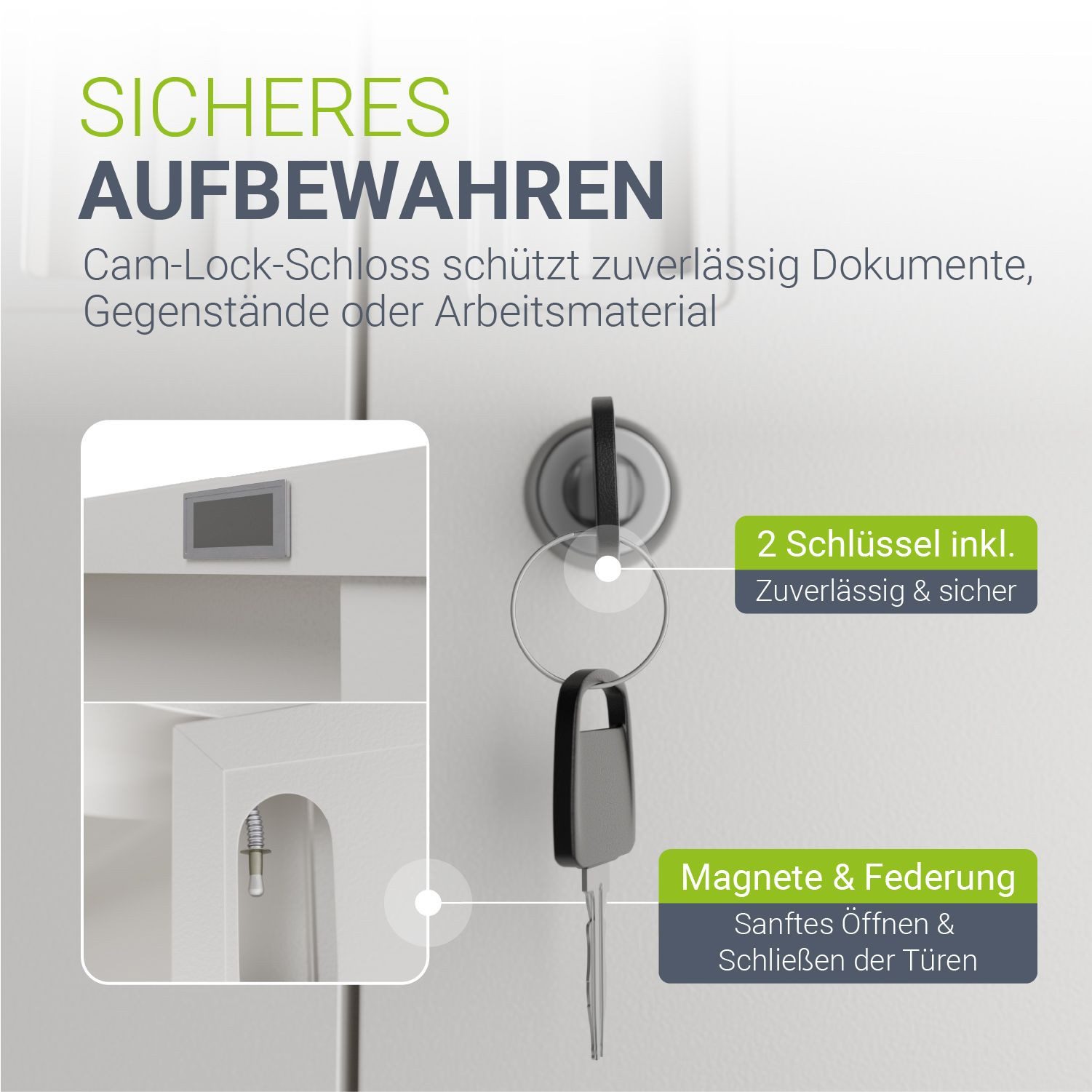 Juskys Aktenschrank abschließbarer Metallschrank, 2 Schlüssel, 3 Einlegeböden für je 45kg – Bild 3 von 5