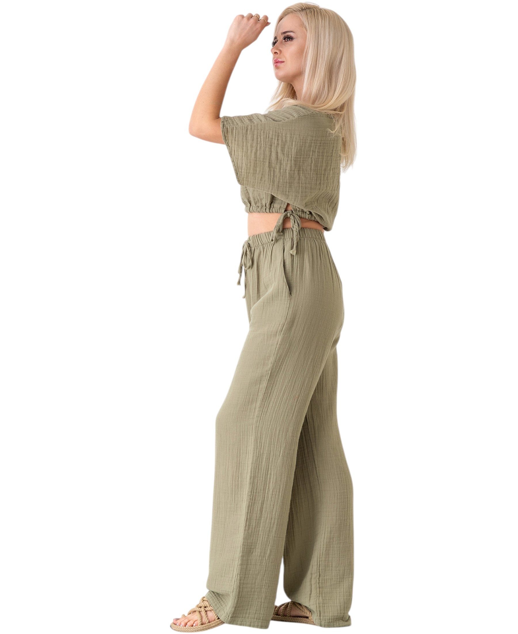 WENOR Palazzohose Musselin Damen Sommerhose 100 % Baumwolle, elastischer Bu günstig online kaufen