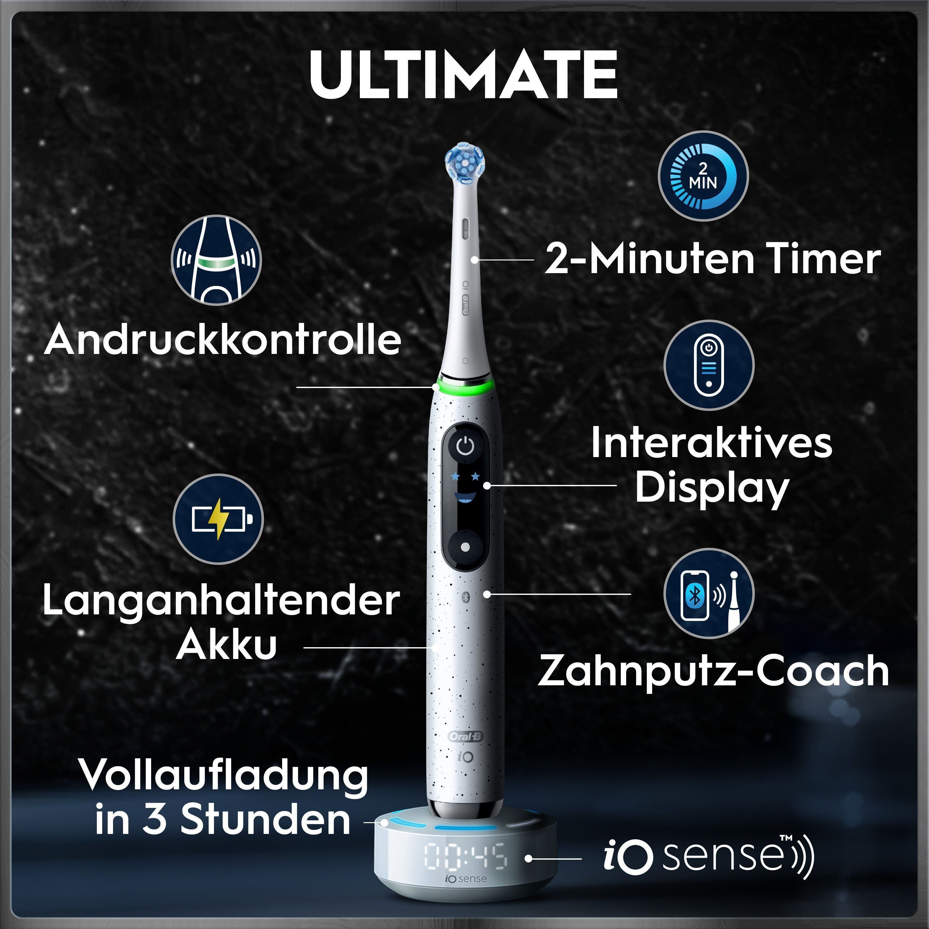 Oral-B Elektrische Zahnbürste Oral-B iO Series 10, Aufsteckbürsten: 1 St., 1 Aufsteckbürste, Aufsteckbürstenhalter, Lade-Reise-Etui, iO Sense Zahnputz-Coach, Sc – Bild 4 von 5