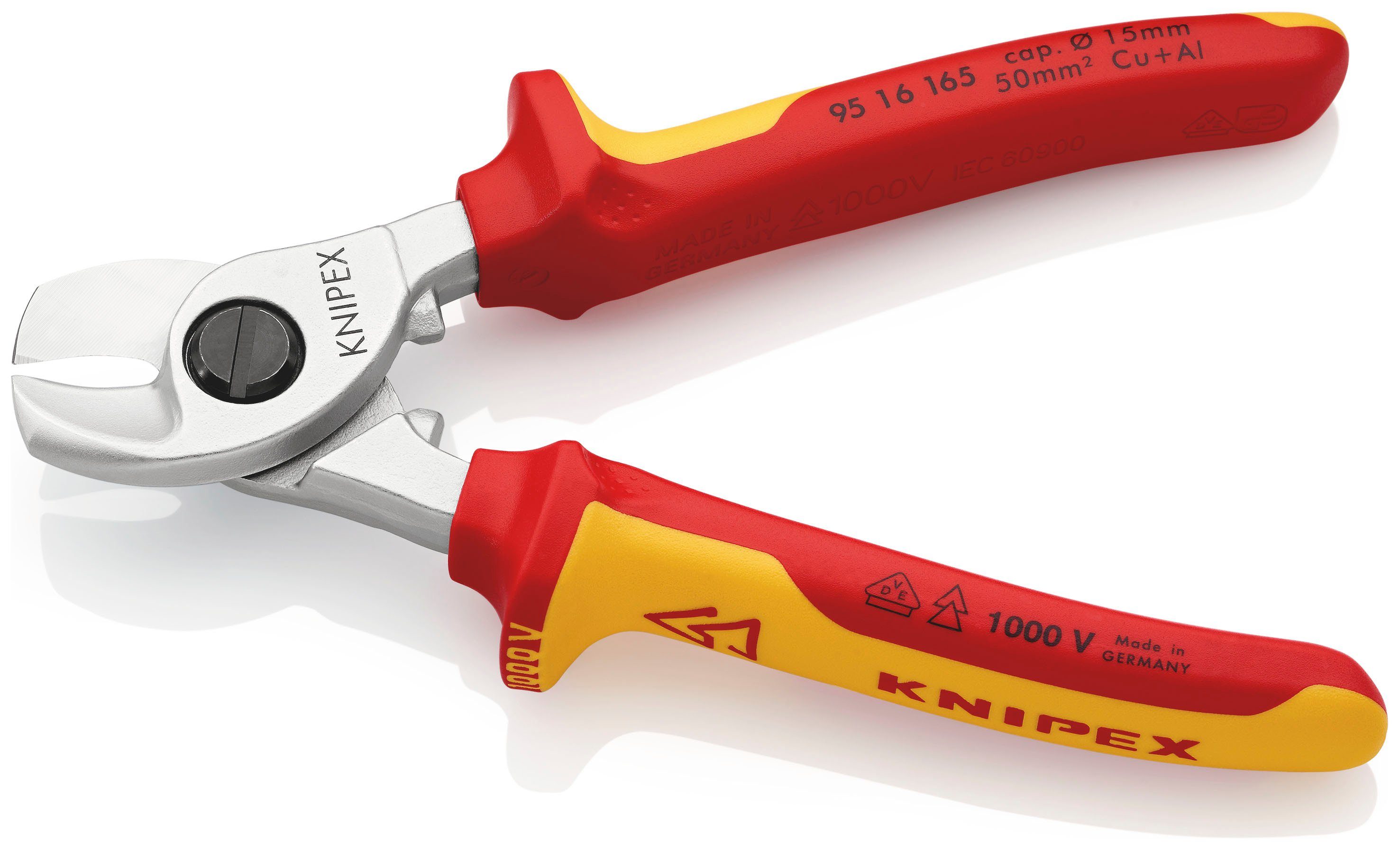 Knipex Elektrikerschere 95 16 165 VDE-geprüft Kabelschere, verchromt, isoliert 165 Mehrkomponenten-Hüllen, mit mm