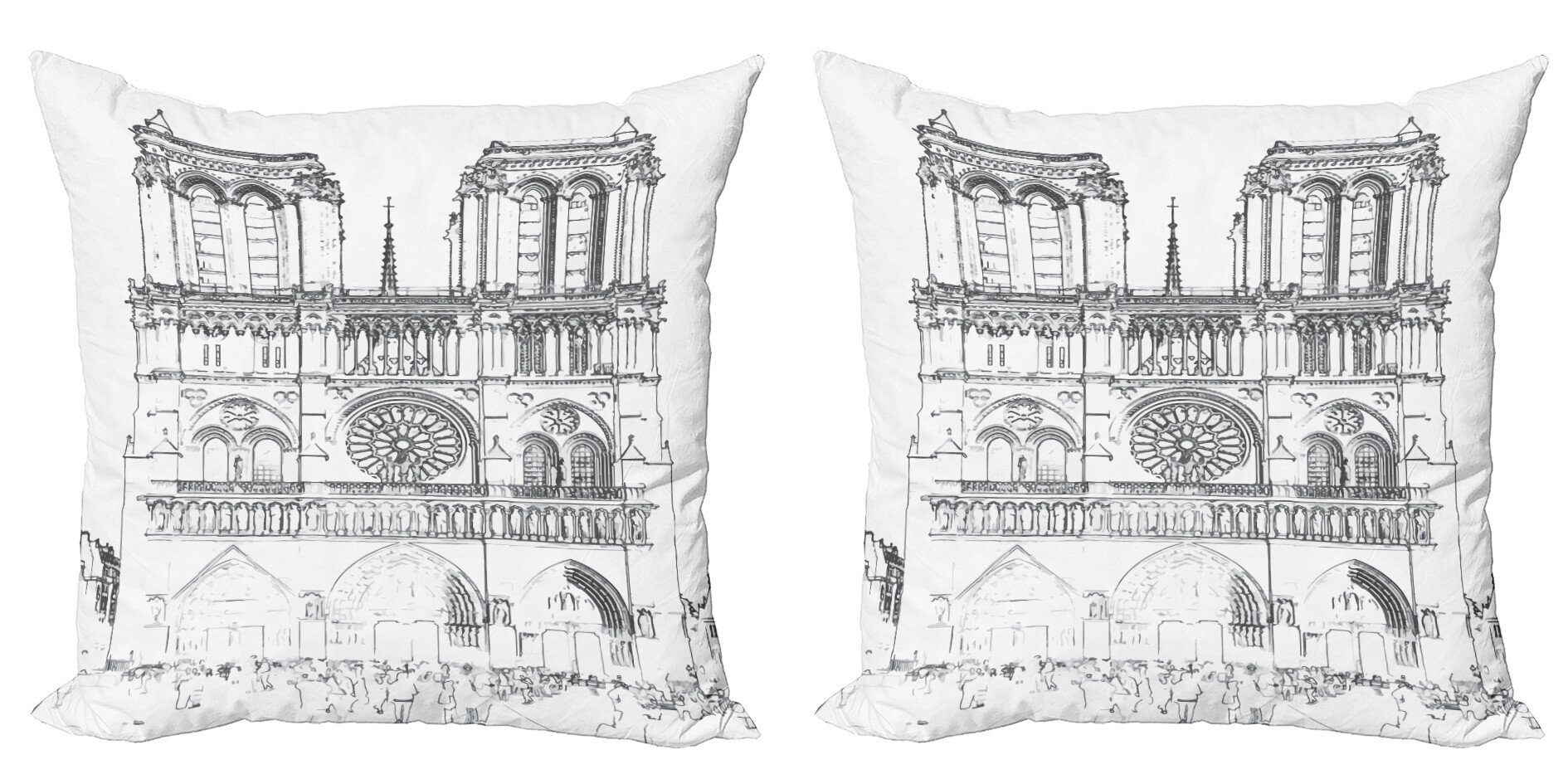 Kissenbezüge Modern Accent Doppelseitiger Digitaldruck, Abakuhaus (2 Stück), Notre Dame De Paris detaillierte Skizze