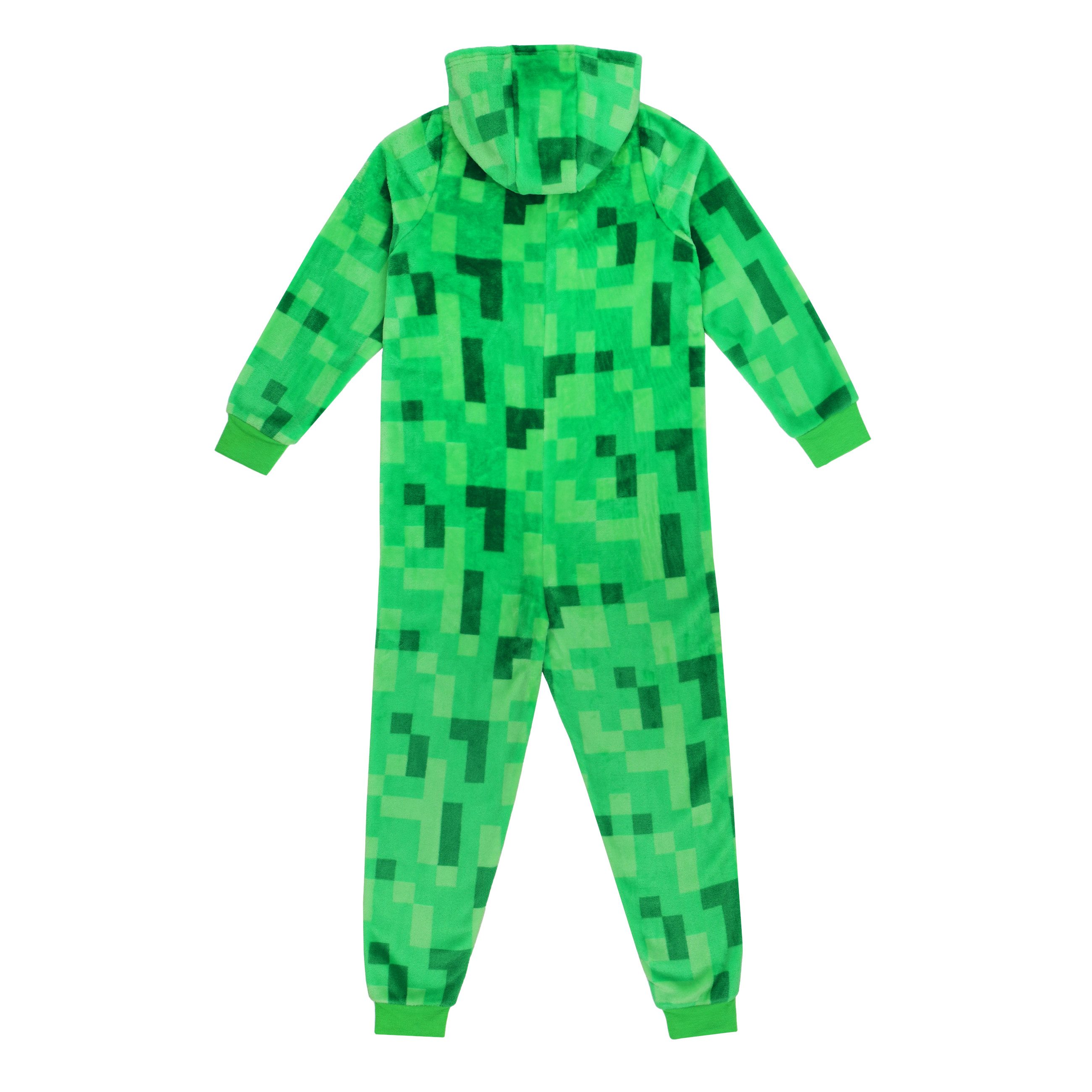 Minecraft Jumpsuit Minecraft Onesie Creeper Fleece Jumpsuit Schlafoverall mit Kapuze – Bild 2 von 4