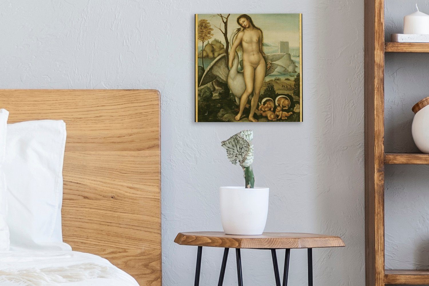 Leinwandbild Bilder da Leonardo der für Schwan und Vinci, (1 St), Schlafzimmer Leinwand OneMillionCanvasses® Leda Wohnzimmer -