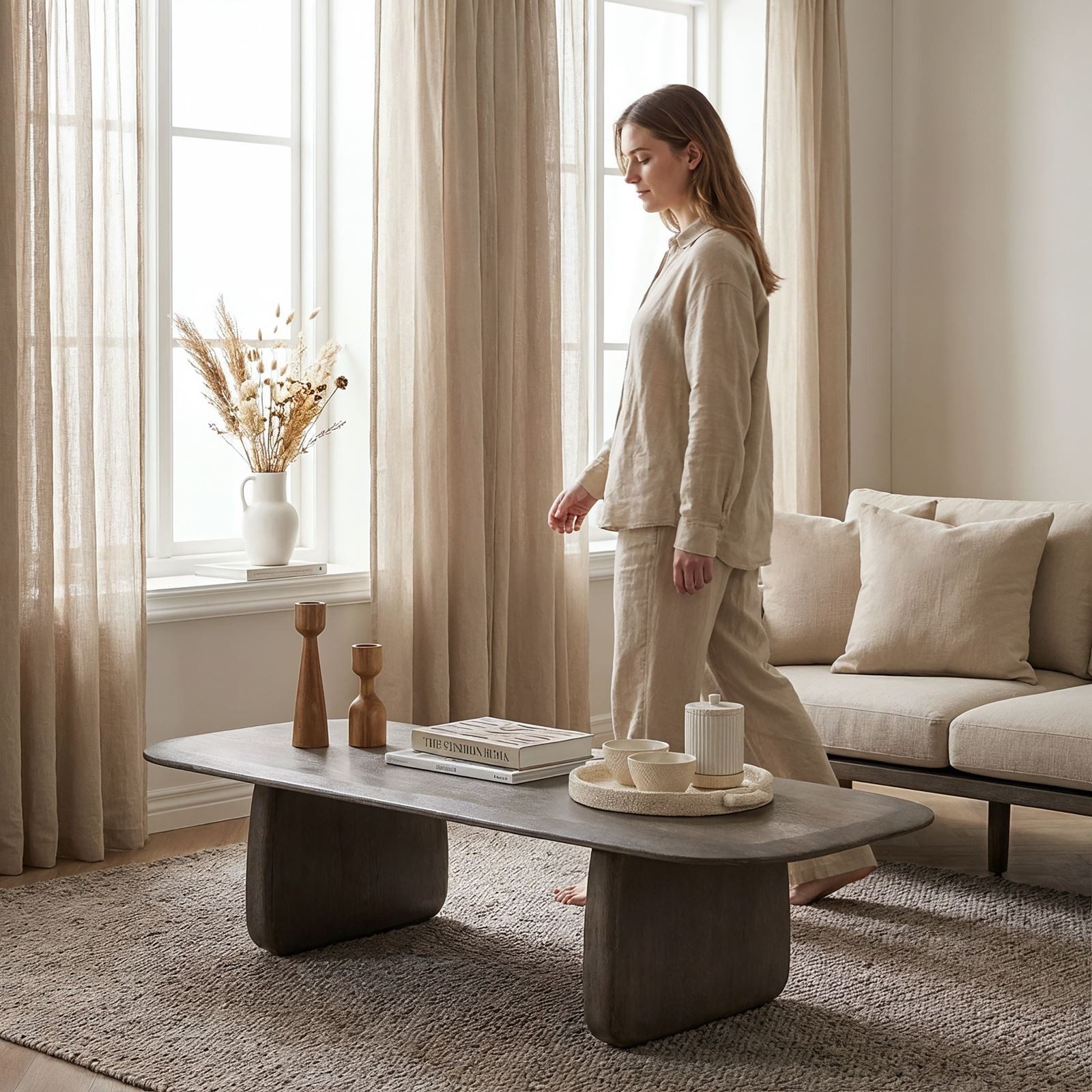 IDIMEX Couchtisch HERMO, Wohnzimmertisch 135x53 cm aus massivem Mangoholz modernes Design Grau