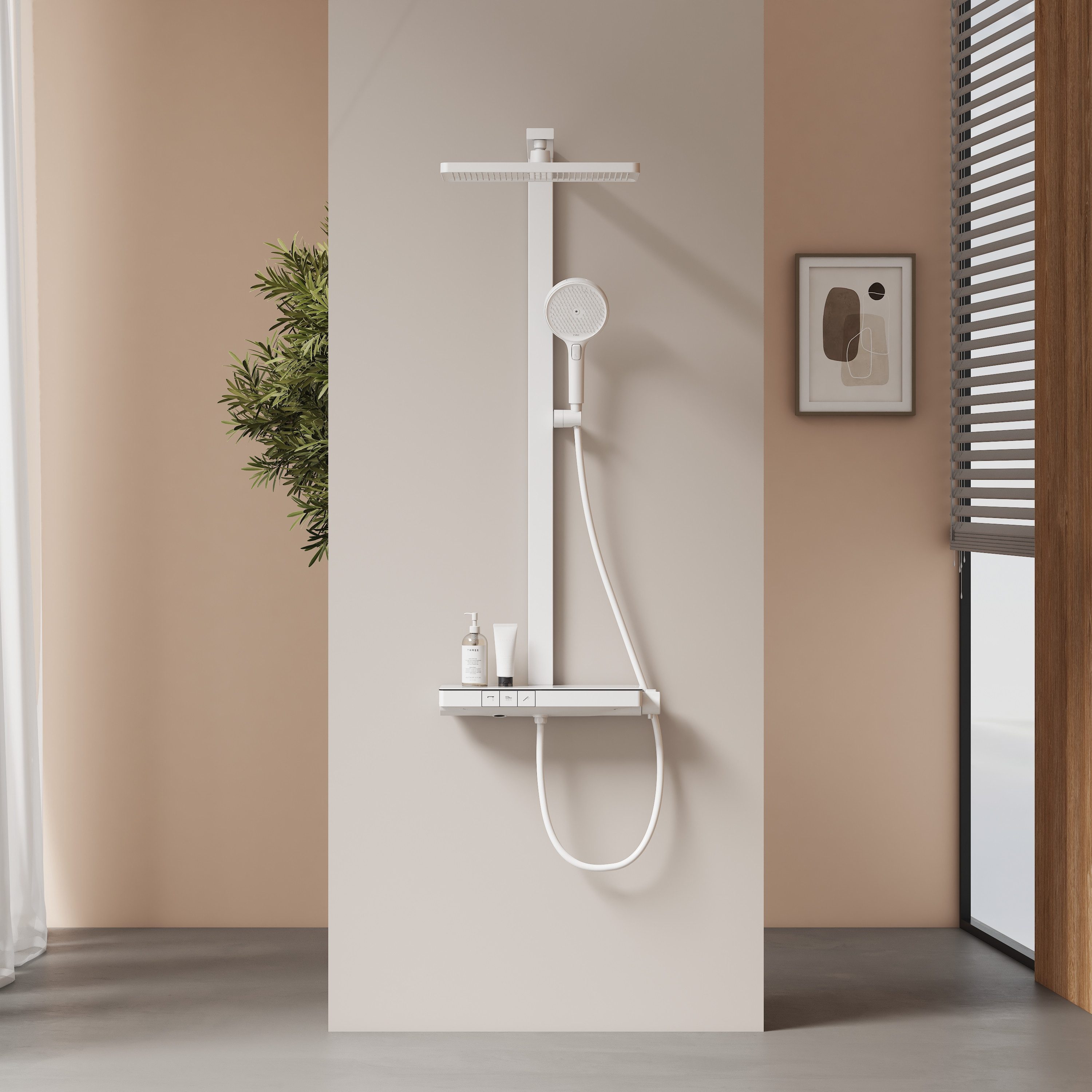 EMKE Duschsystem DuschsäuleSet mit 40cm Thermostat Ablage Regendusche und Kopfbrause, Höhe 110 cm, 4 Strahlart(en), mit Brausegarnitur und Kopfbrause, 36cmx24cm Kopfbraus