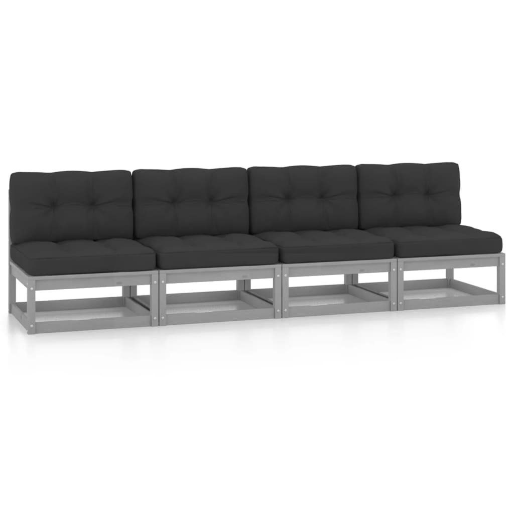 vidaXL Loungesofa 4-Sitzer-Gartensofa mit Kissen Kiefer Massivholz, 1 Teile Grau