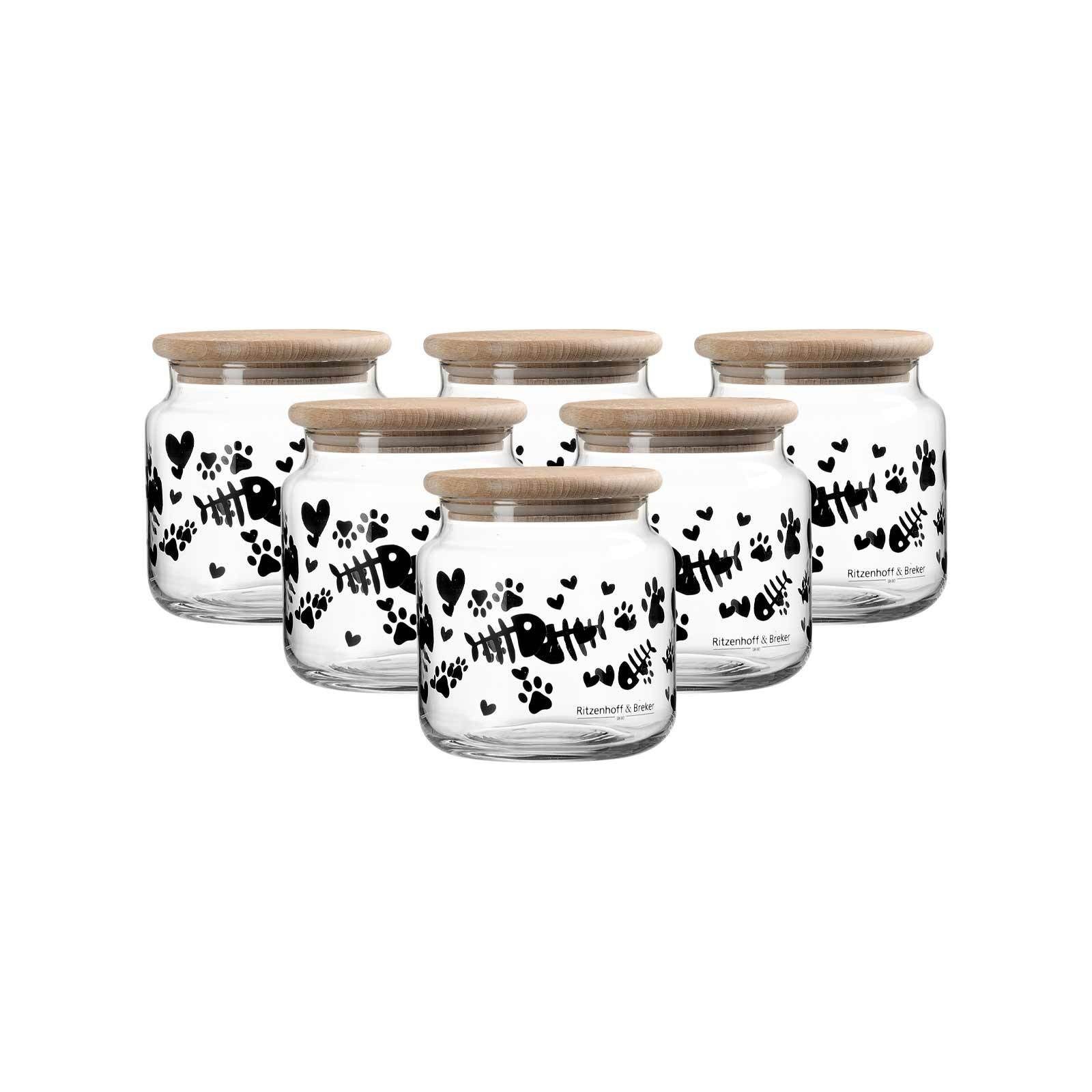 Ritzenhoff & Breker Vorratsdose Mika Cat Leckerli-Dosen mit Deckel ø 10 cm 6er Set, Glas, (6-tlg)