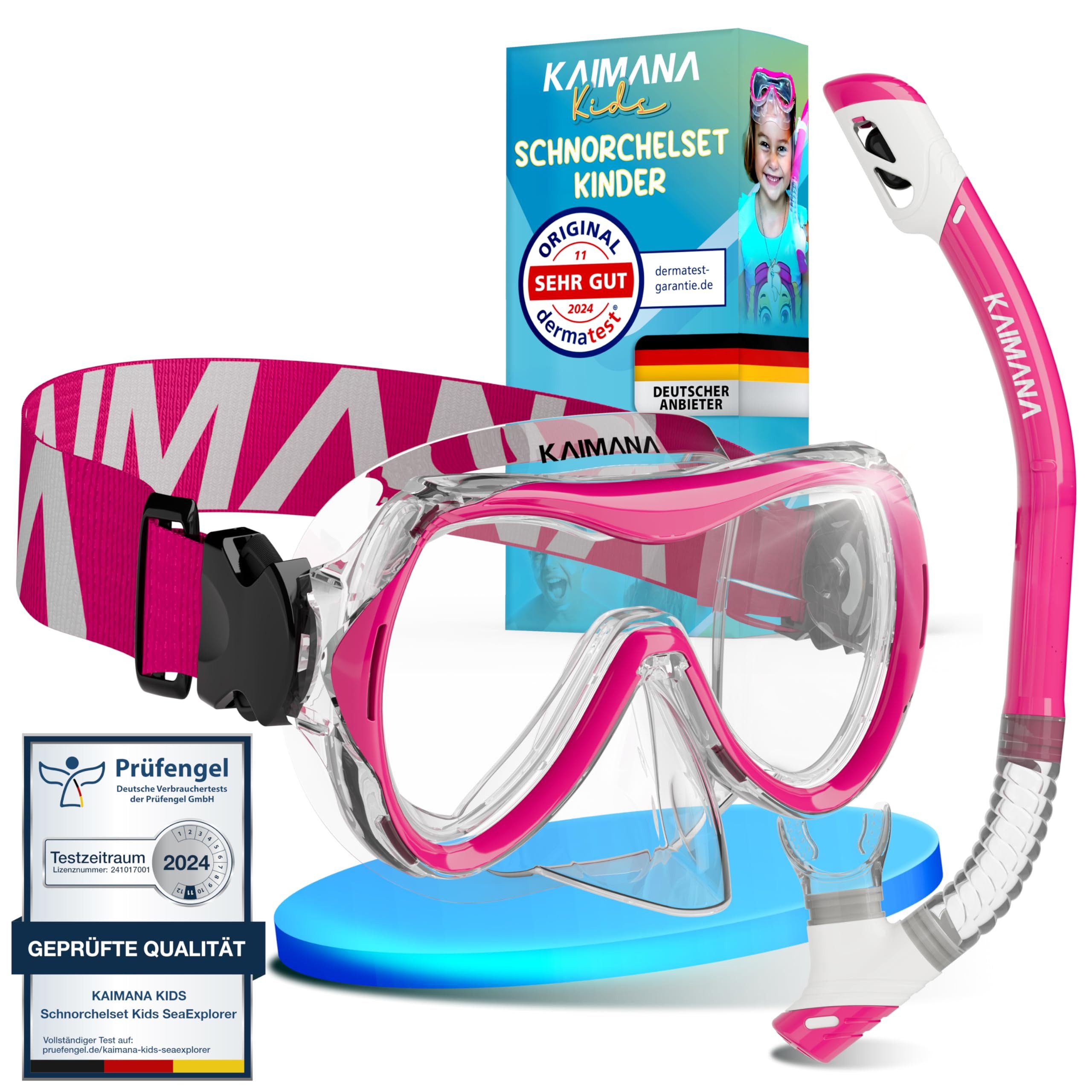 KAIMANA Tauchermaske SeaExplorer Schnorchelset Kinder inkl. Tragetasche, (Taucherbrille mit Schnorchel, Taucherbrille Kinder), Taucherbrille mit Stoffband/Silikonband