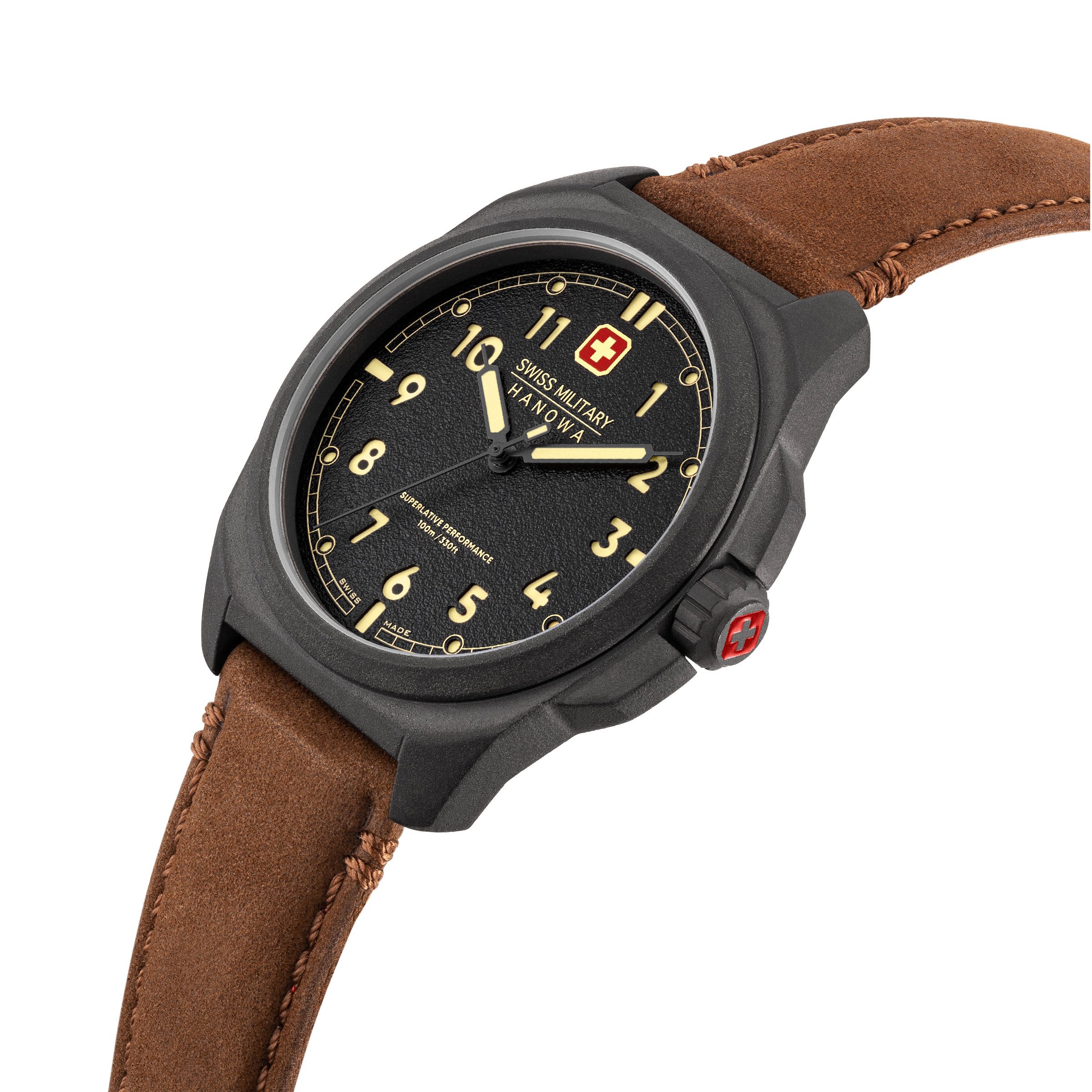 Swiss Military Hanowa Quarzuhr Fieldmaster SMWGA0003940, Armbanduhr, Herrenuhr, Swiss Made, Lederarmband, analog