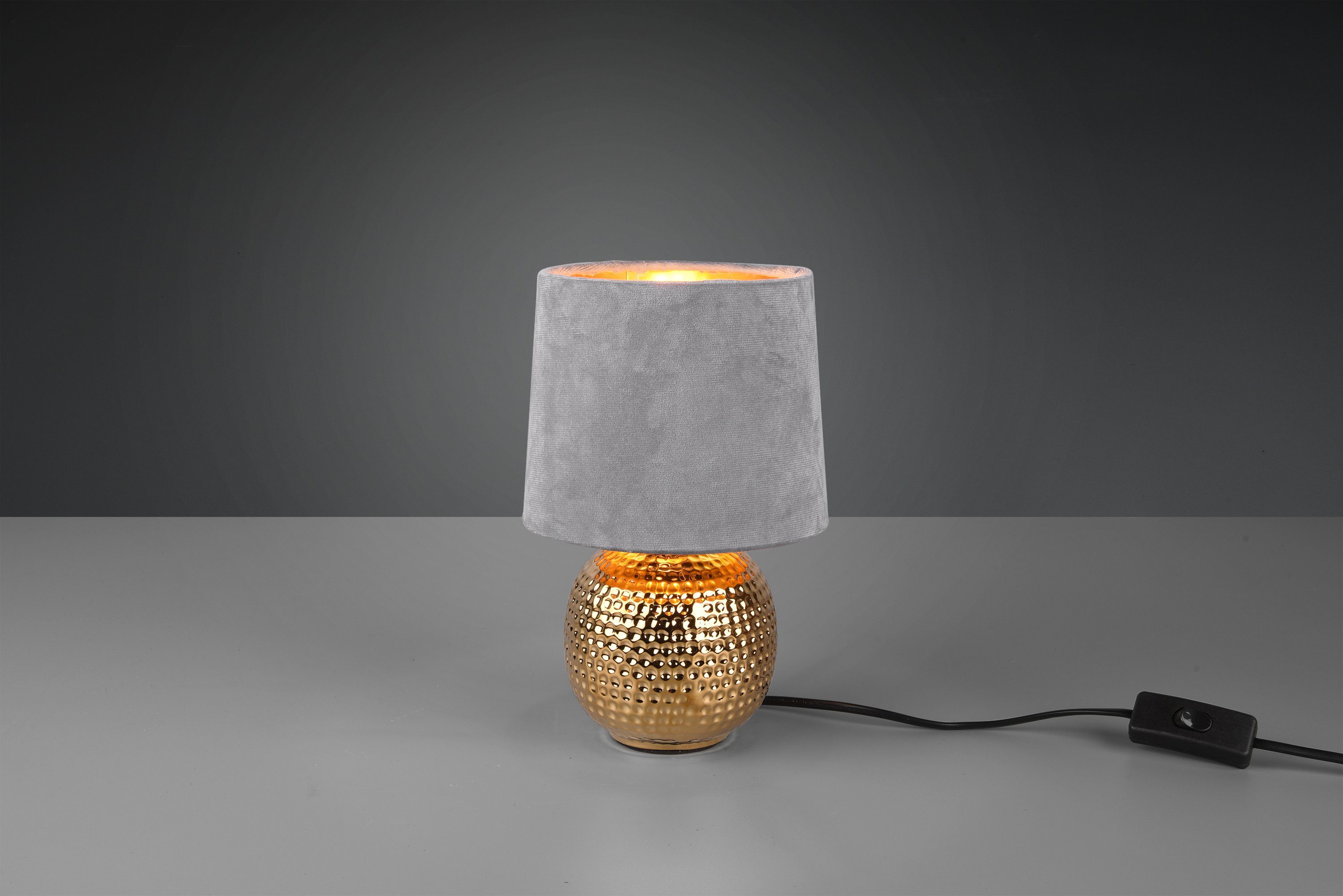 Preislimitierter Sonderverkauf TRIO Leuchten Schreibtischlampe Sophia, ohne Fuß grau Leuchtmittel, mit Samtschirm Nachttischlampe, Keramik gold