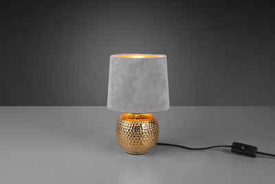 TRIO Leuchten Schreibtischlampe Sophia, ohne Leuchtmittel, Nachttischlampe, Keramik goldfarbig Samtschirm grau/gold, Wohnzimmer