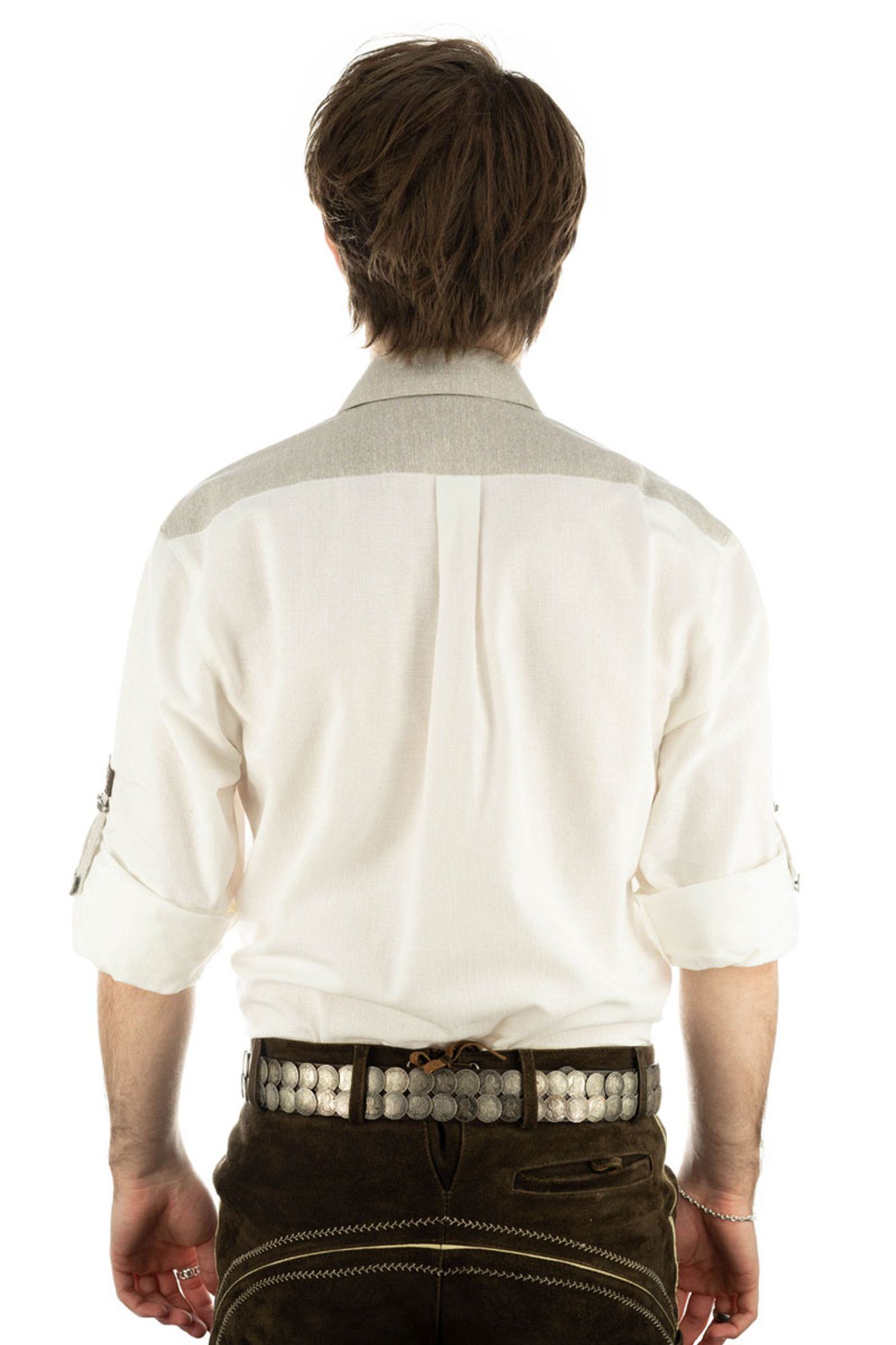 OS-Trachten Trachtenhemd Langarmhemd Paspeltasche, Zierteile mit Nevai weiß auf Knopfleiste der