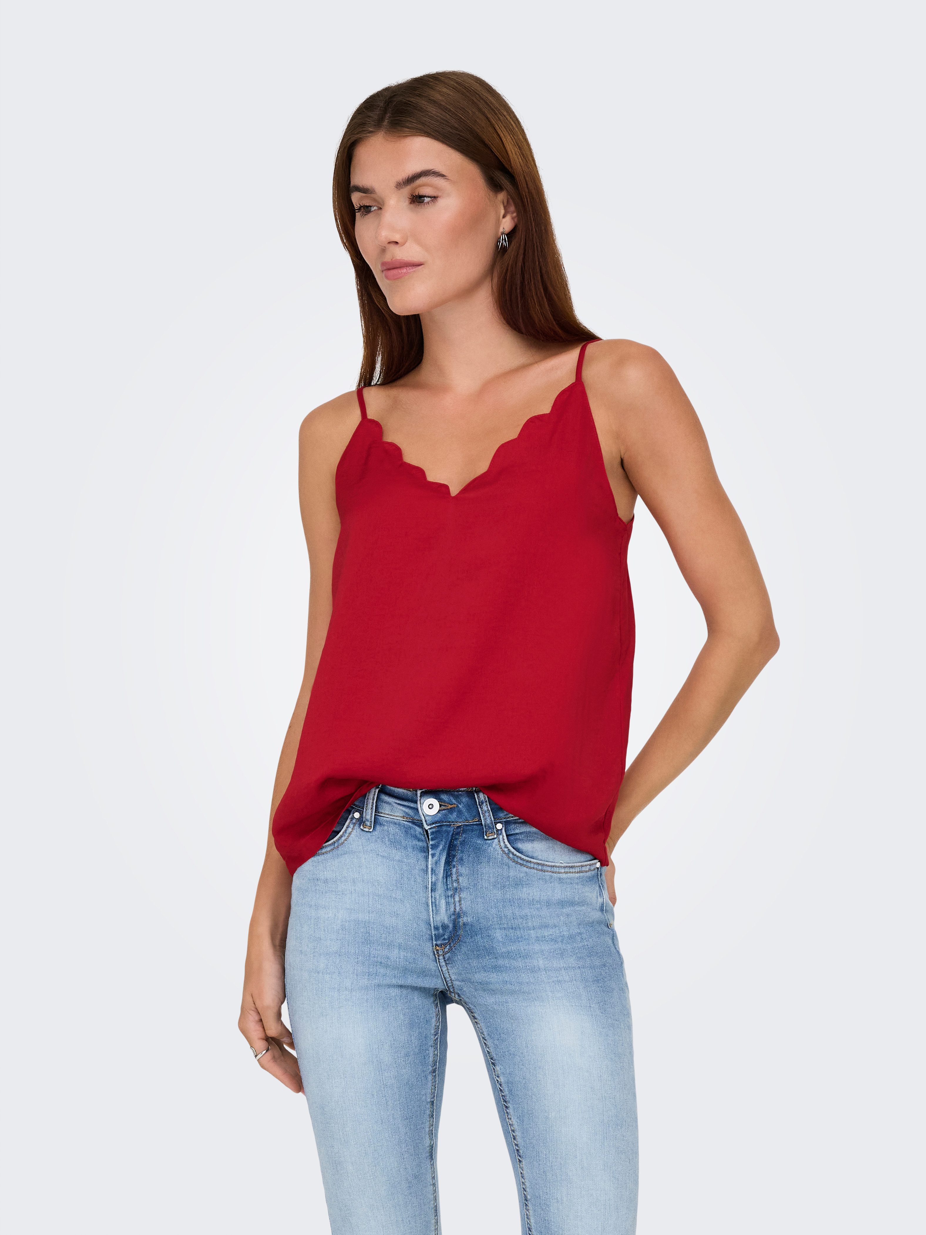 ONLY Spaghettitop ONLDEBBIE SINGLET NOOS WVN Kunstfaser, regular fit, Rundhals