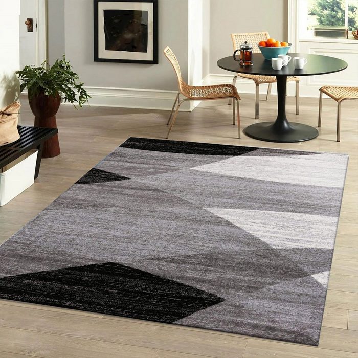 Teppich Teppich Geometrisches Muster Meliert in Grau Weiß Schwarz Designer Heatset Vimoda Rechteckig