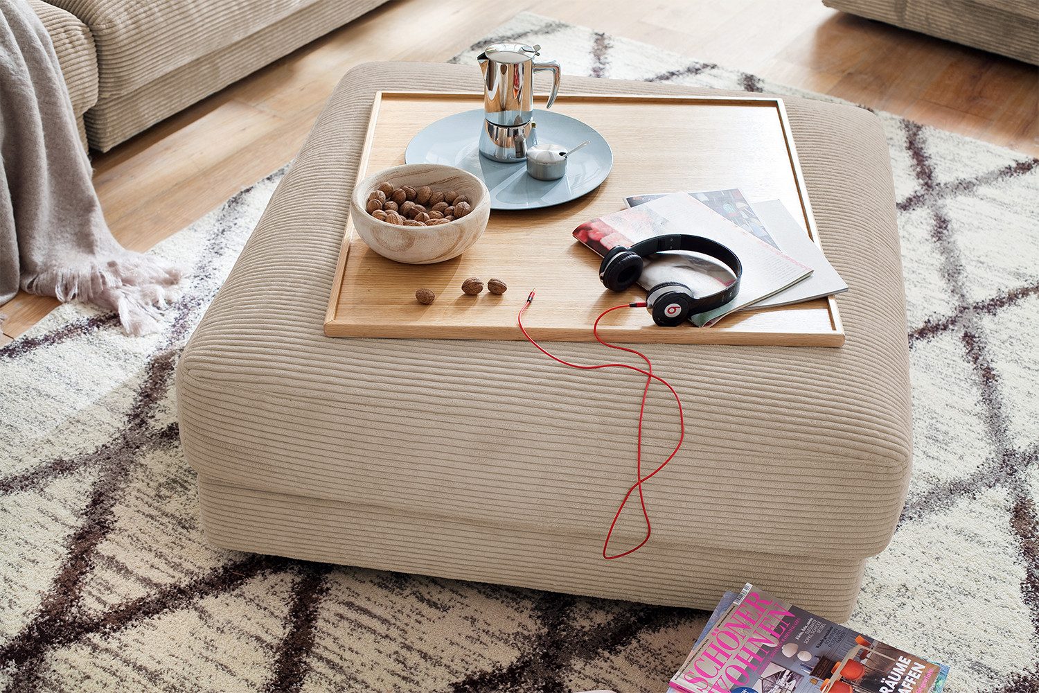 KAWOLA Hocker MADELINE, Big Hocker Polsterhocker Cord verschiedene Farben