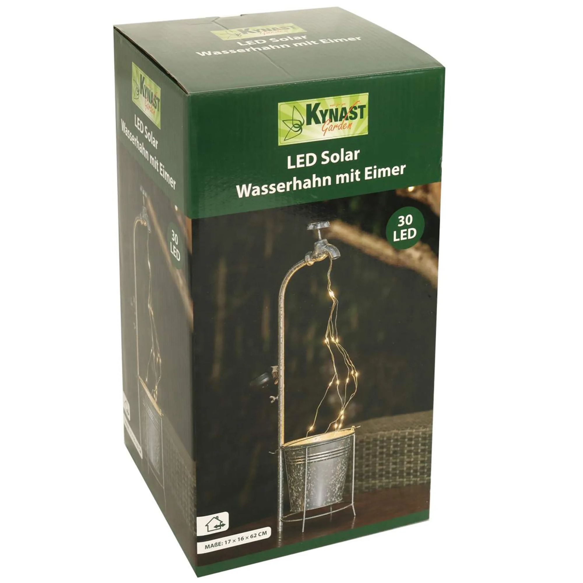 Kynast Garden LED Solarleuchte LED Solar Wasserhahn mit Eimer Gartenleuchte Silber 62cm