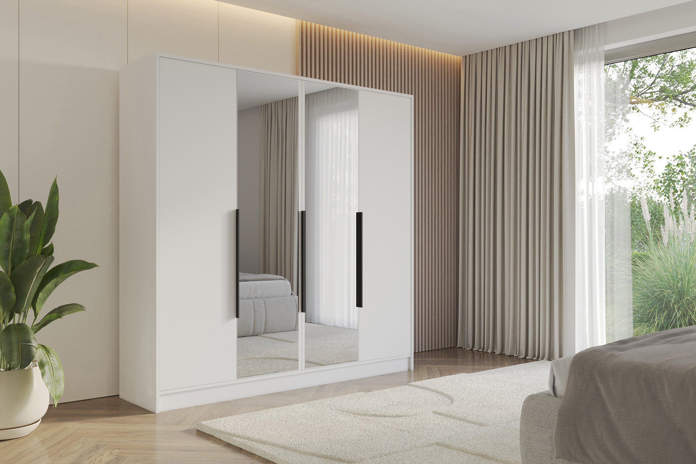 ALTDECOR Drehtürenschrank LESE (Kleiderschrank Garderobenschrank mit viel Stauraum, Moderner Schrank) Vielseitiger Drehtürenschrank mit Spiegeltüren Spiegel Flügeltüren