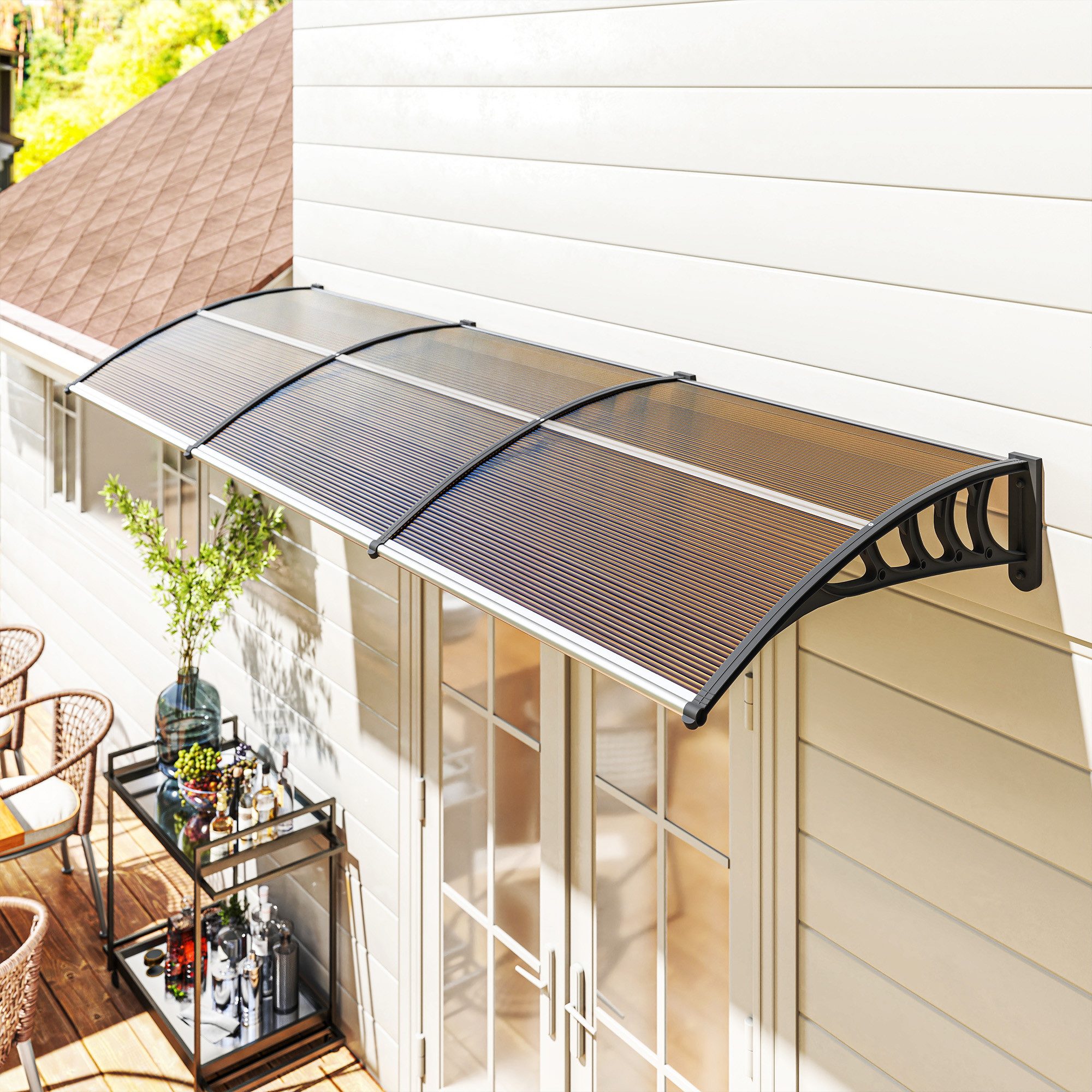 Outsunny Pultvordach mit UV Schutz, Regenschutz (Vordach für Haustür, 1 St., Überdachung), für draußen Alu Schwarz