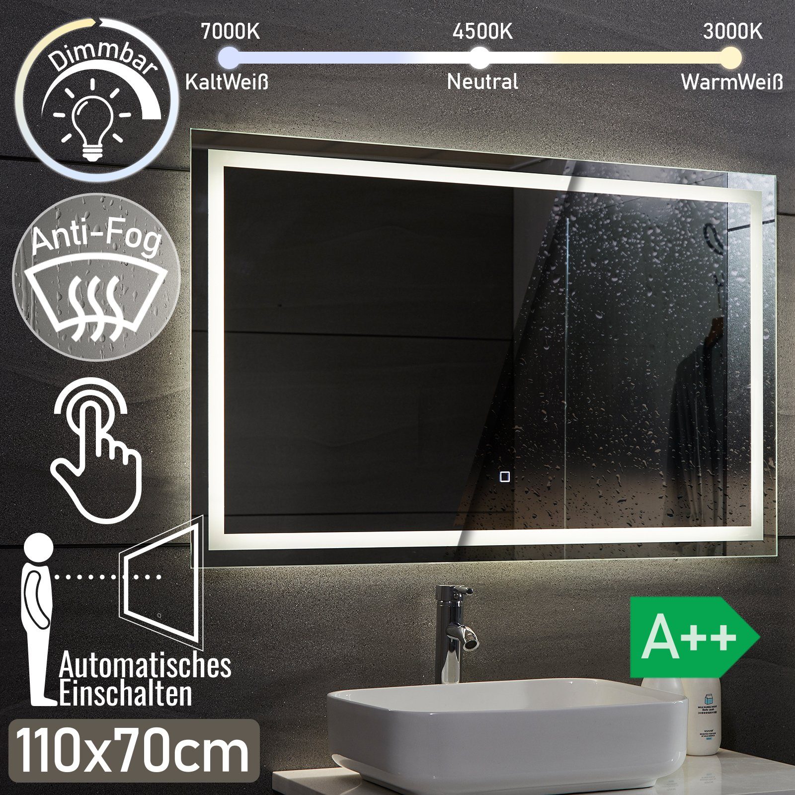 Aquamarin Badspiegel LED Badezimmerspiegel Wandspiegel Lichtspiegel günstig online kaufen