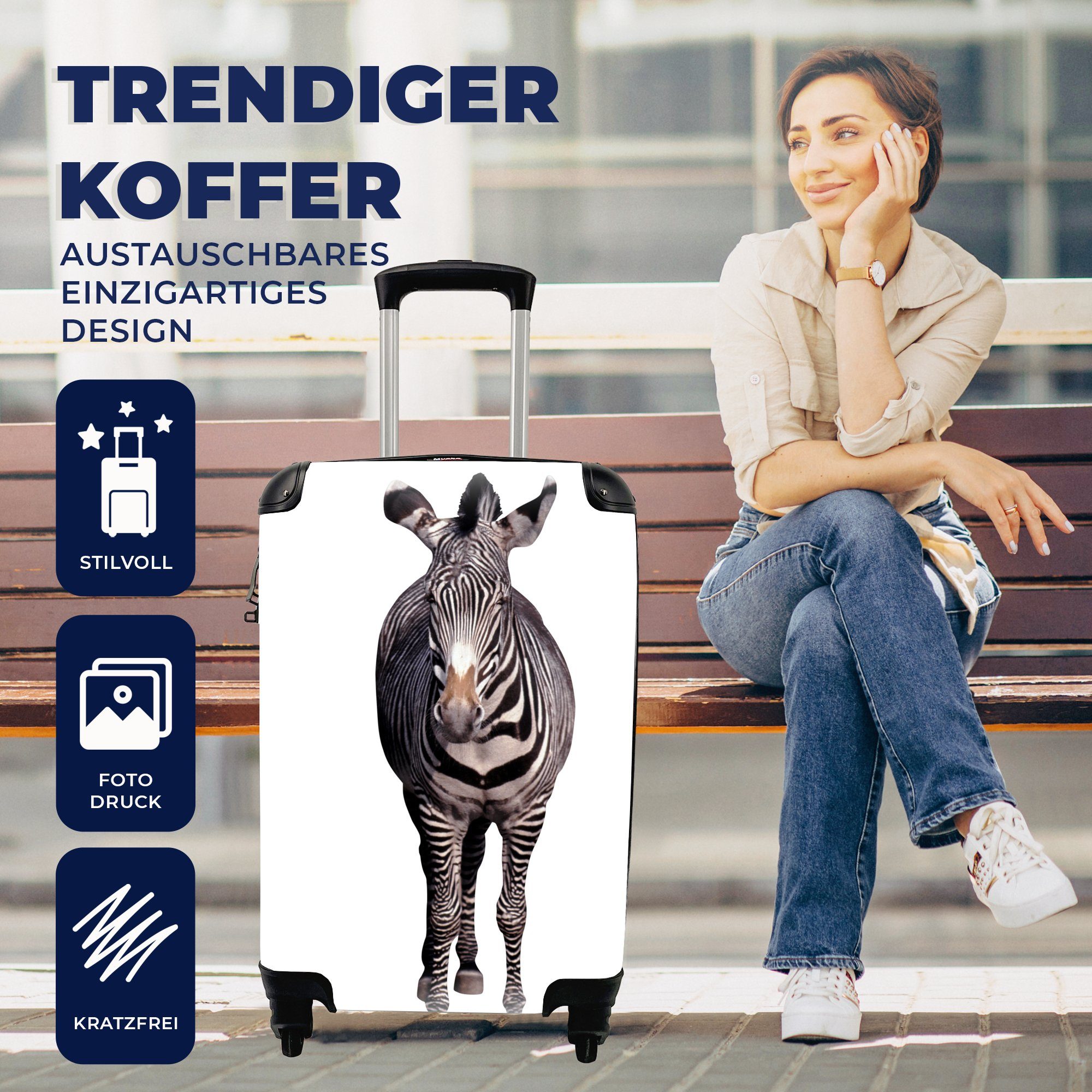 Hintergrund, Reisetasche mit Zebra rollen, Handgepäck Rollen, MuchoWow weißem 4 Ferien, auf Trolley, Reisekoffer für Handgepäckkoffer