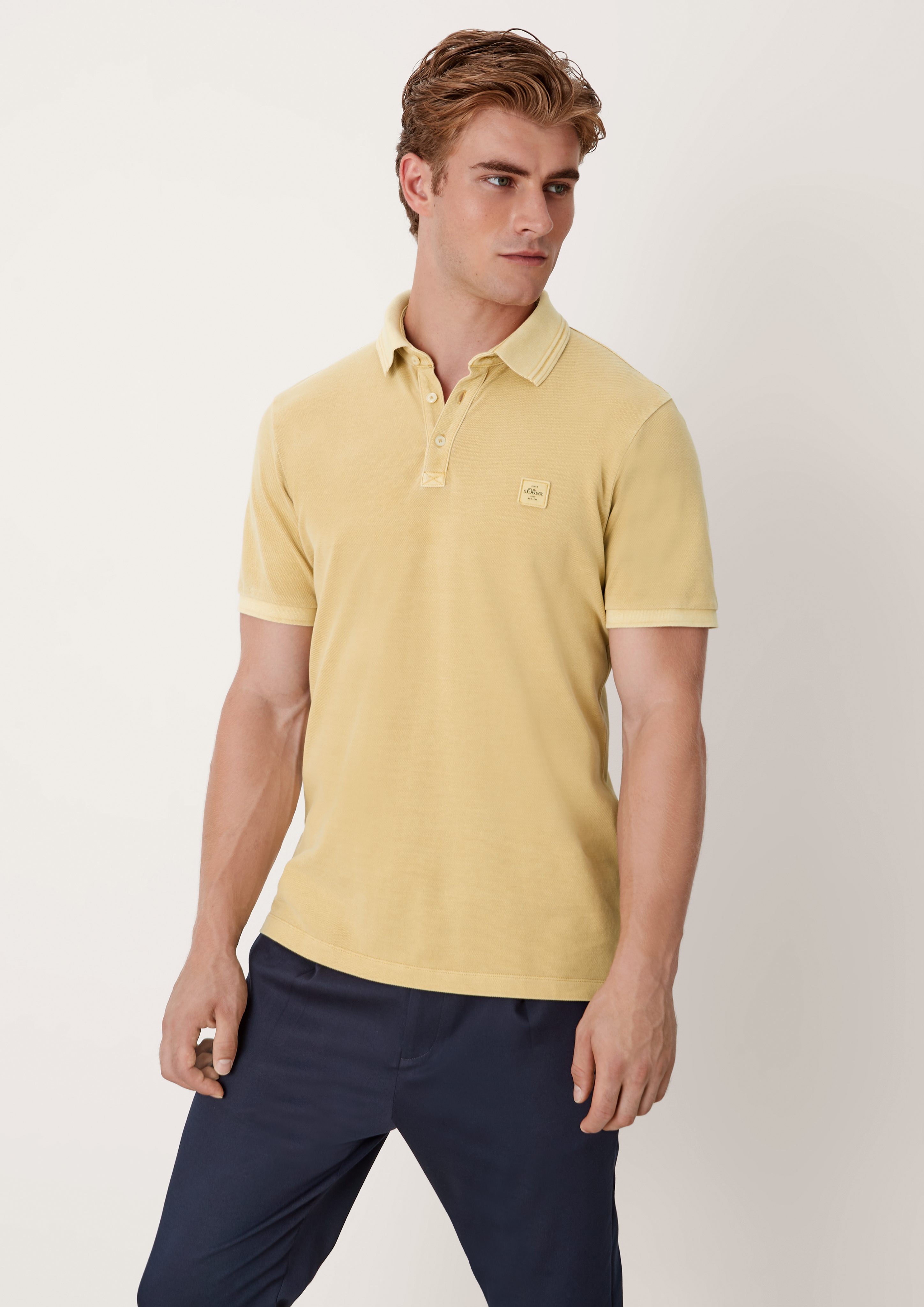 s.Oliver Waschung, Poloshirt yellow mit Kurzarmshirt Label-Patch Wascheffekt