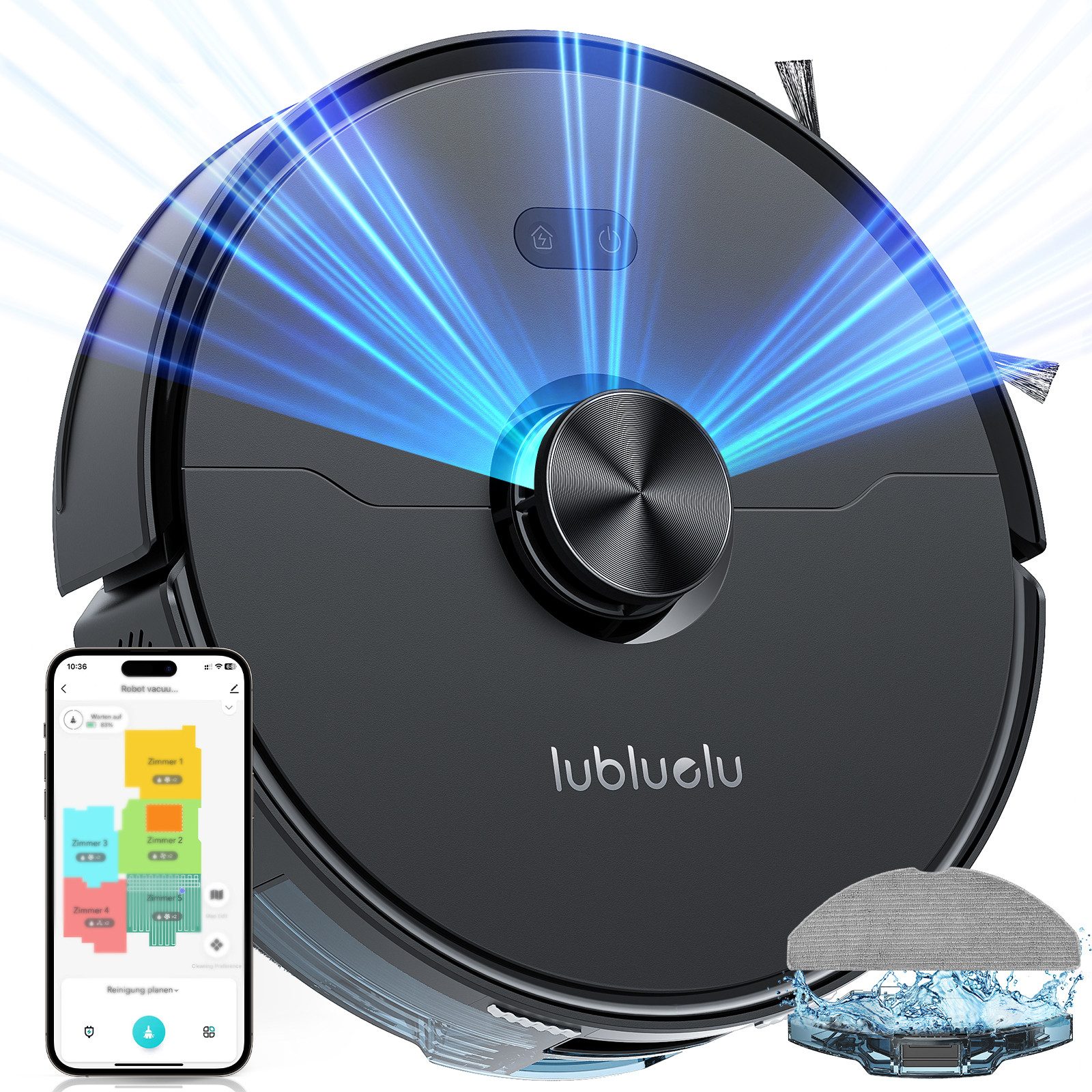 lubluelu Nass-Trocken-Saugroboter L15Ultra mit wischfunktion, LiDAR Staubsauger Roboter, 5000Pa, 45 W, beutellos, 120 Min Laufzeit, 30 No-Go-Zonen – Ideal für Hartböden & Teppiche