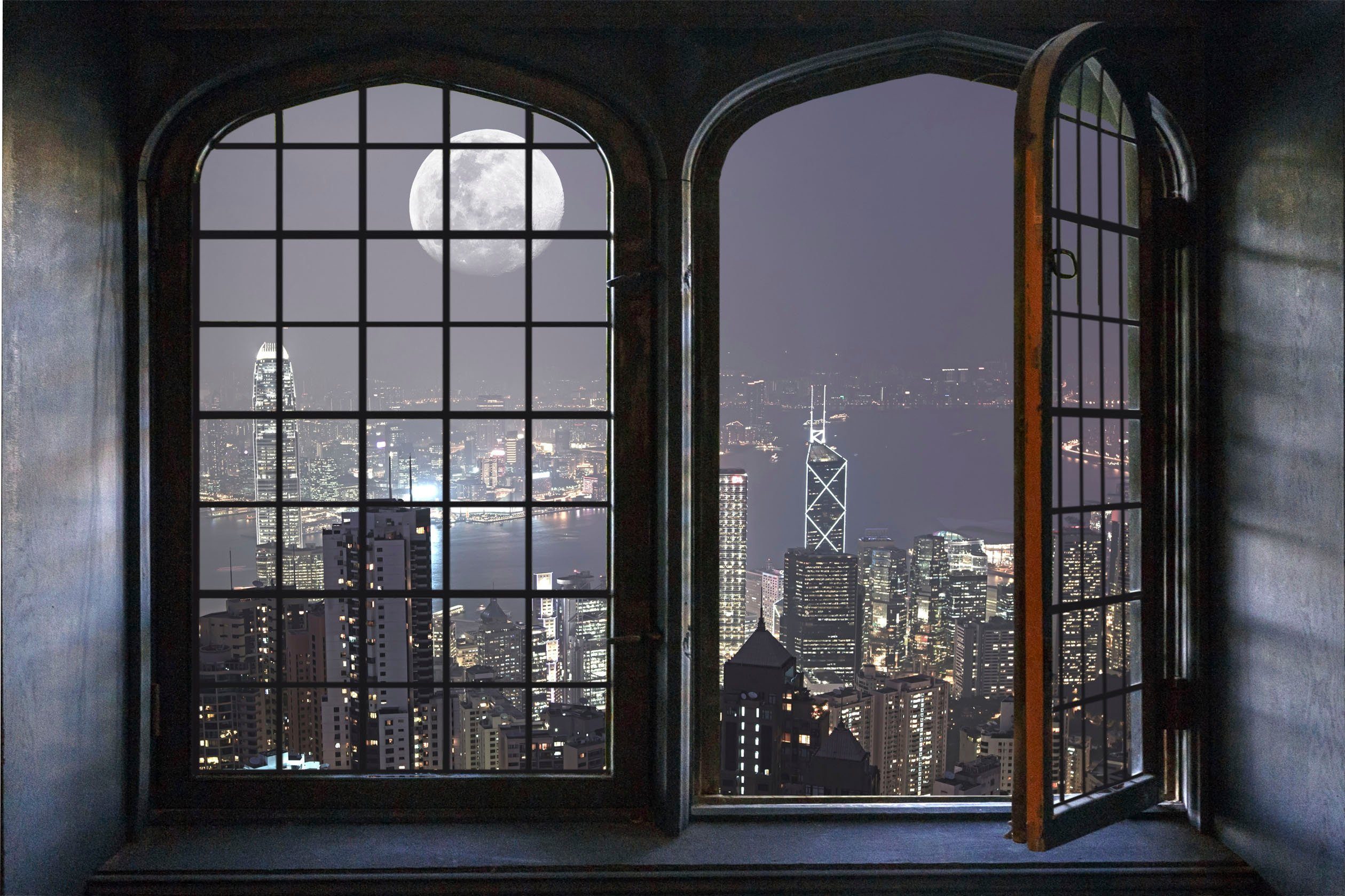queence Wandsticker Vollmond, Wandsticker, Wandbild, selbstklebend, 3D, Fenster