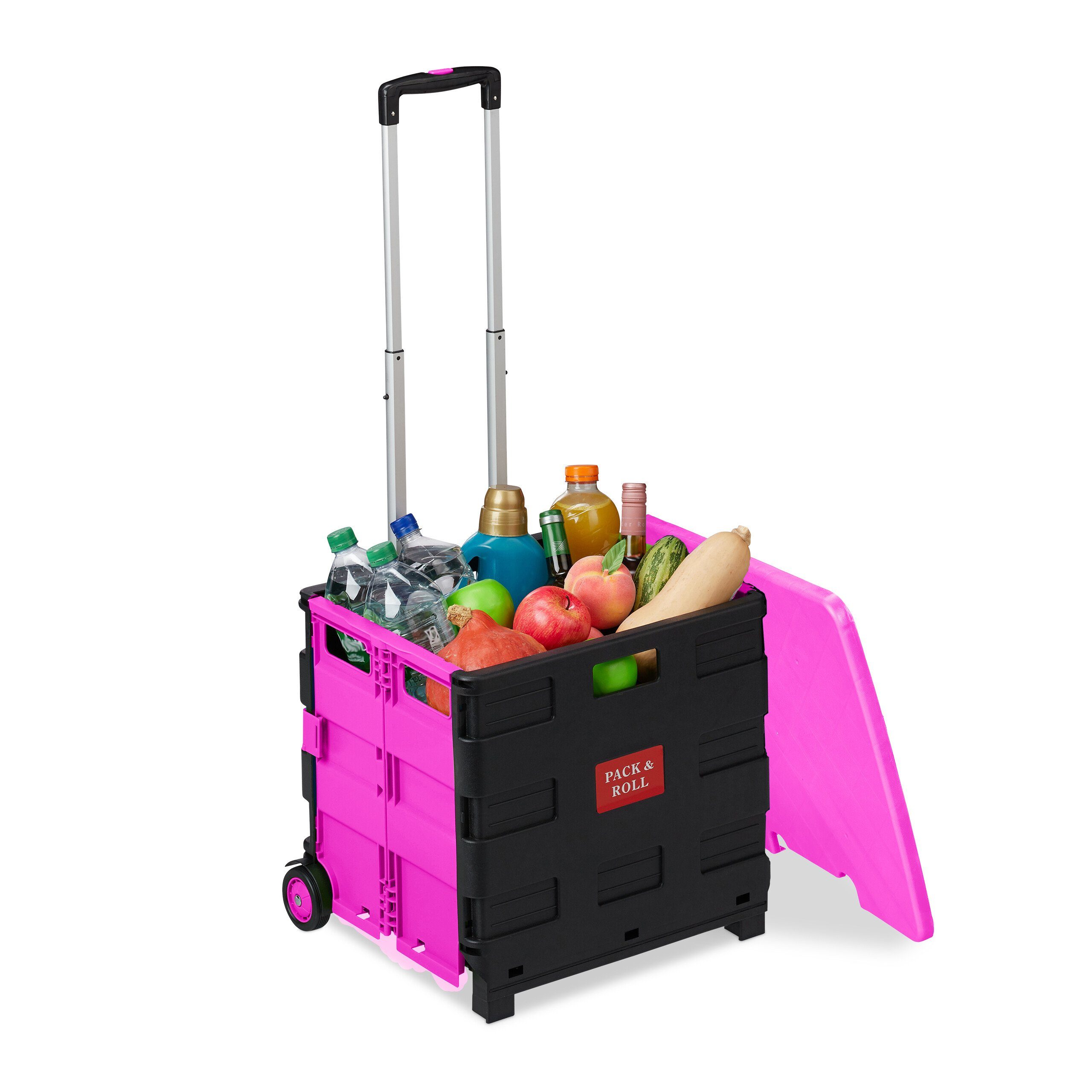 relaxdays Einkaufstrolley Klappbarer Einkaufstrolley mit Deckel, Pink günstig online kaufen