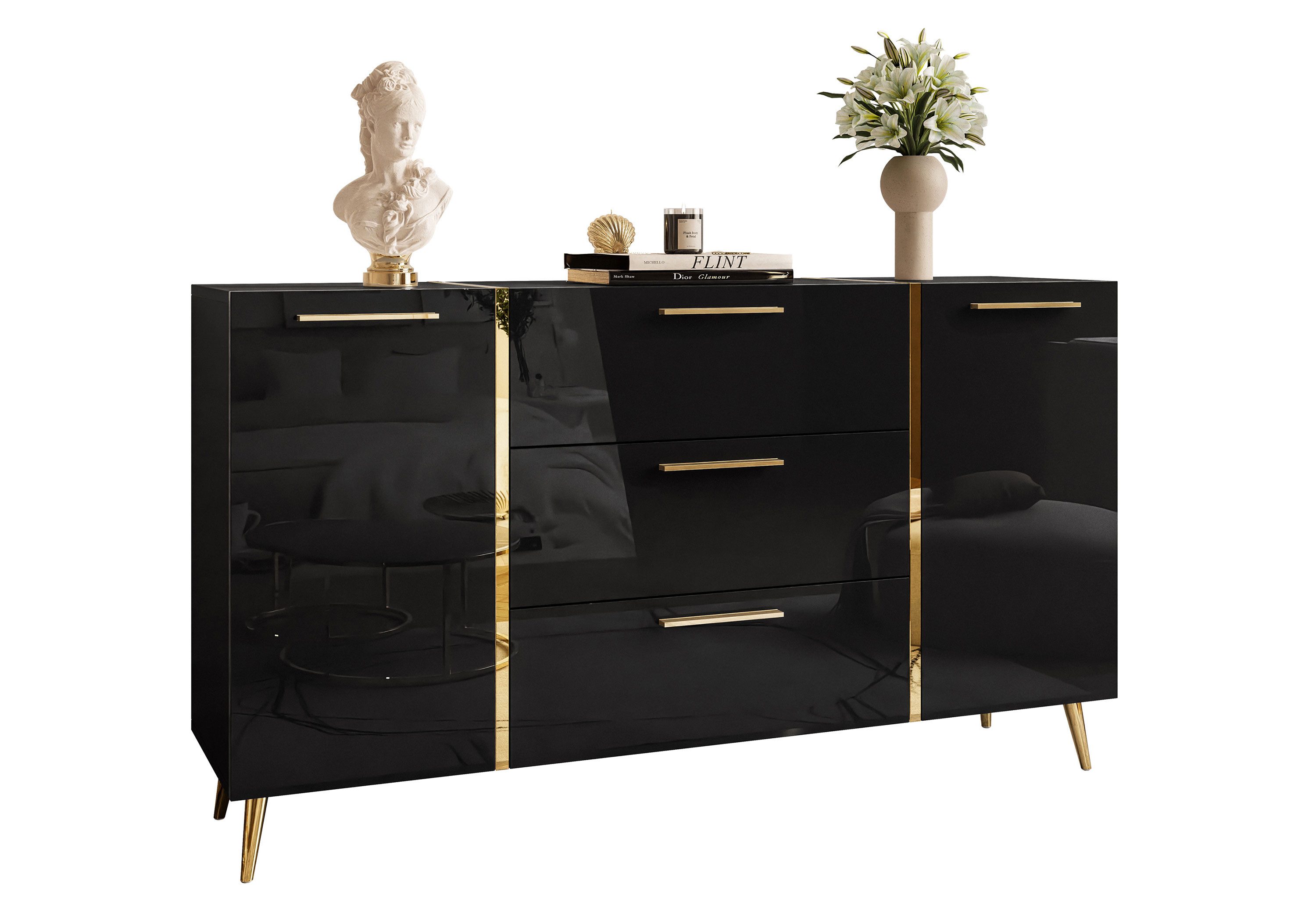 Schwarz / Schwarz Hochglanz Goldgriffe