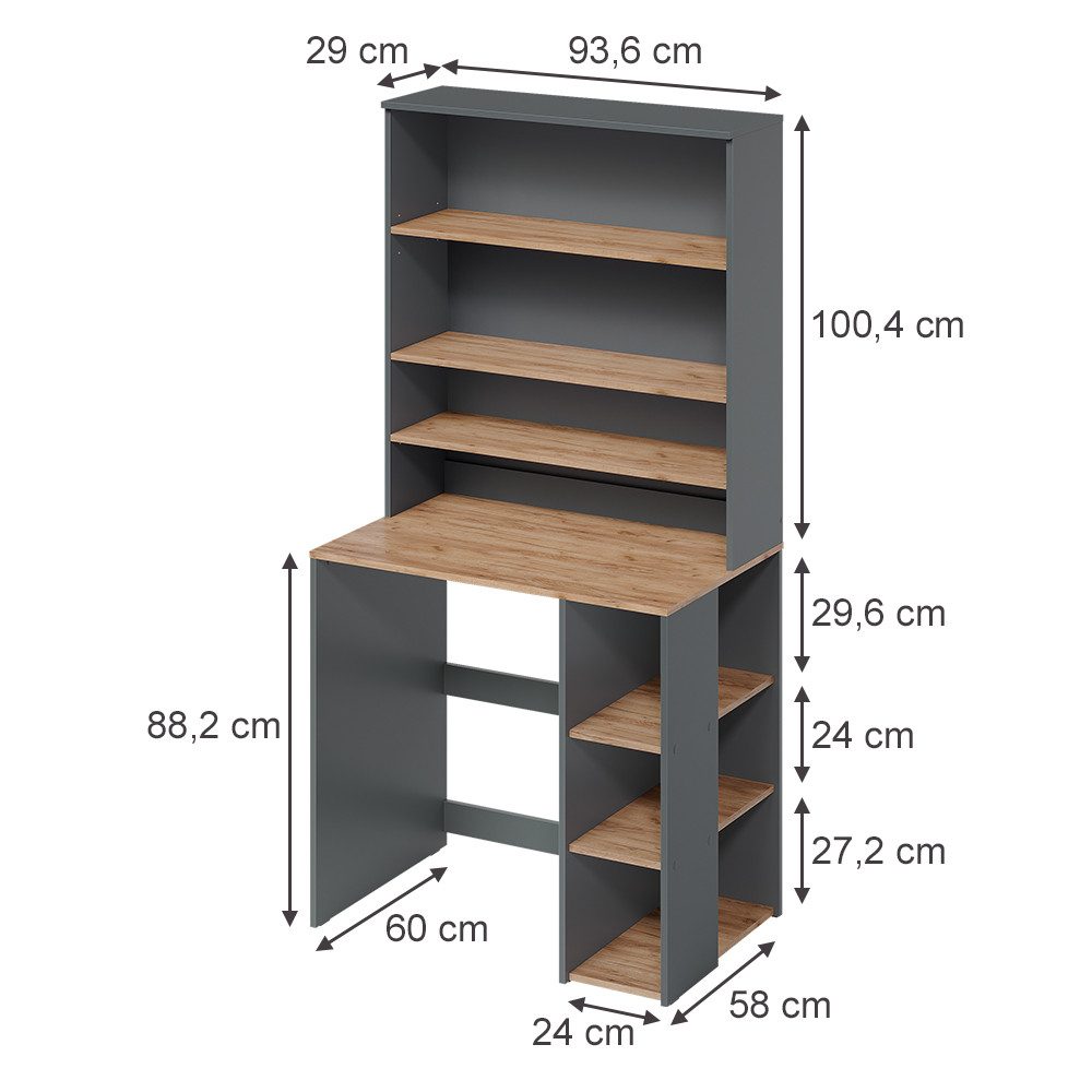 Vicco Waschmaschinenumbauschrank Viktor, Anthrazit/Goldkraft Eiche, 93.6 x 88.2 cm 2 Teile mit Regal (1-St)